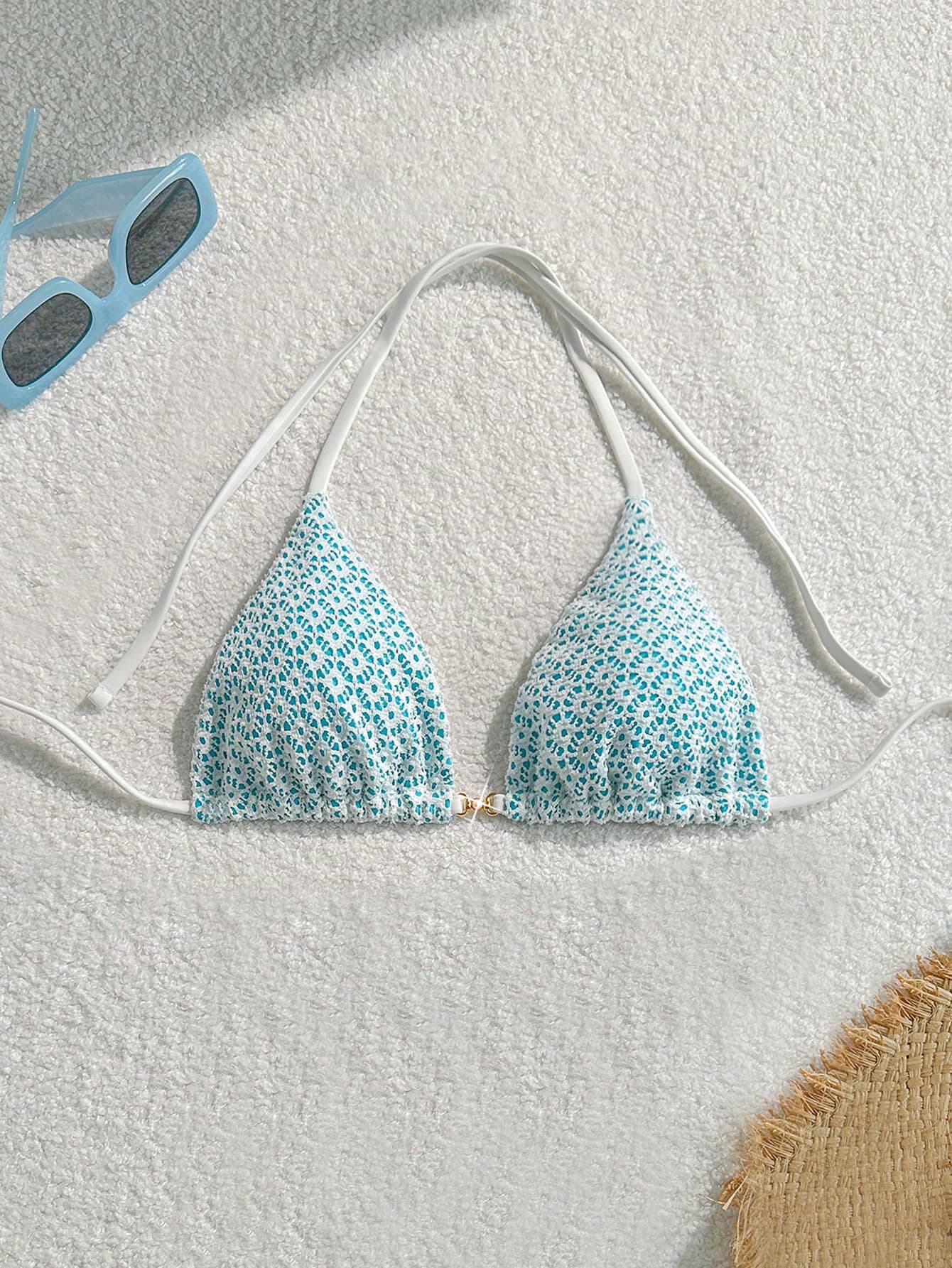 Swim Mod Women's Swimwear Mod Solid Textured Halter Triangle Bikini Swimwear, Summer Beach