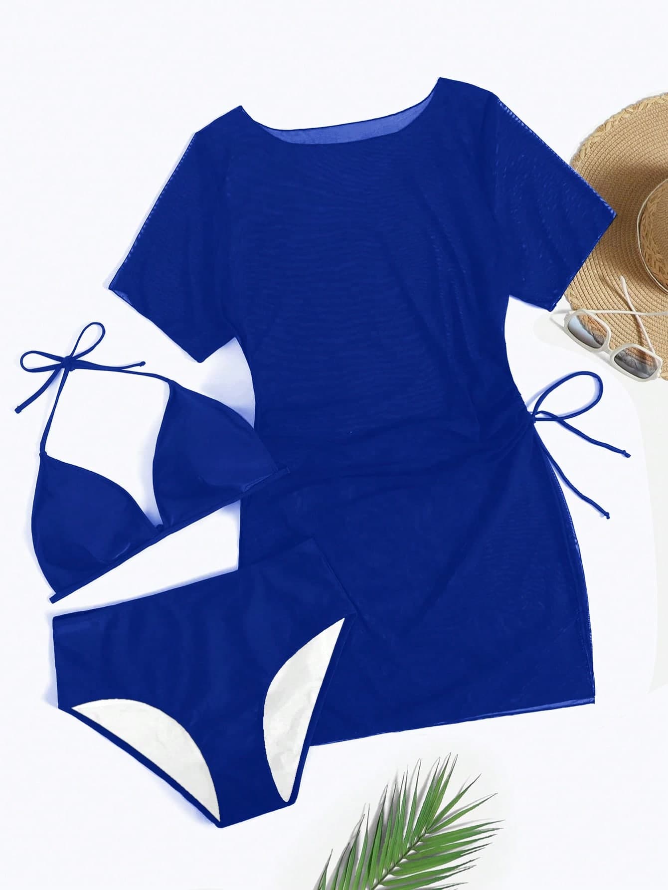 SHEIN Swim Curve Plus Size Solid Color Bikini Set, Holiday/Beach For Summer Beach Vacation