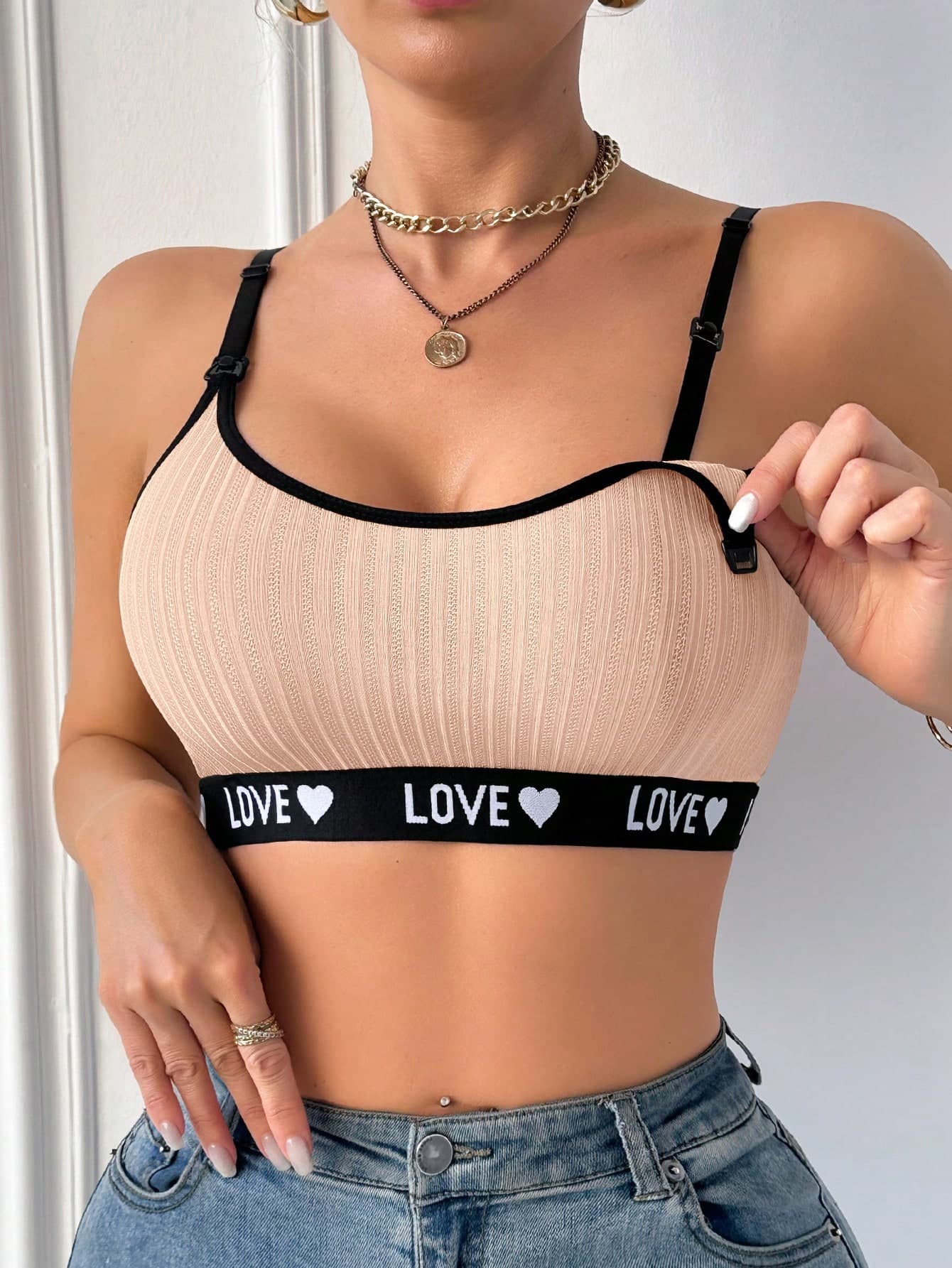 Moonlight&Mama Maternity Letter & Heart Knit Nursing Bra With Function