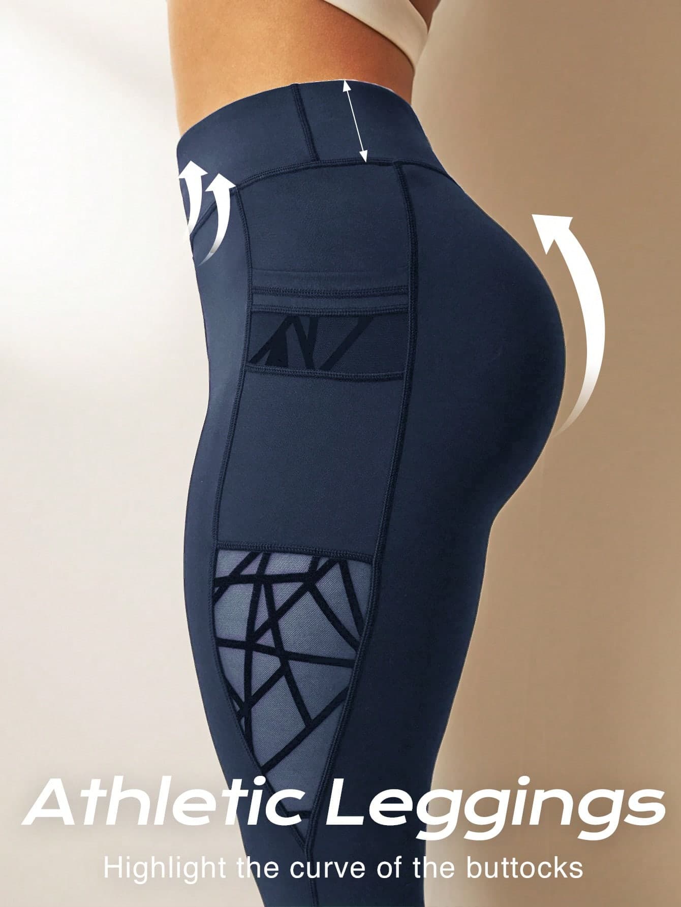 Rhythm Era Plus Size Women's Asymmetrical Functional Leggings, Tight-Fitting, Tummy Control Pockets, Mesh & Fleece Fabric Long Pants Yoga Pants Winter