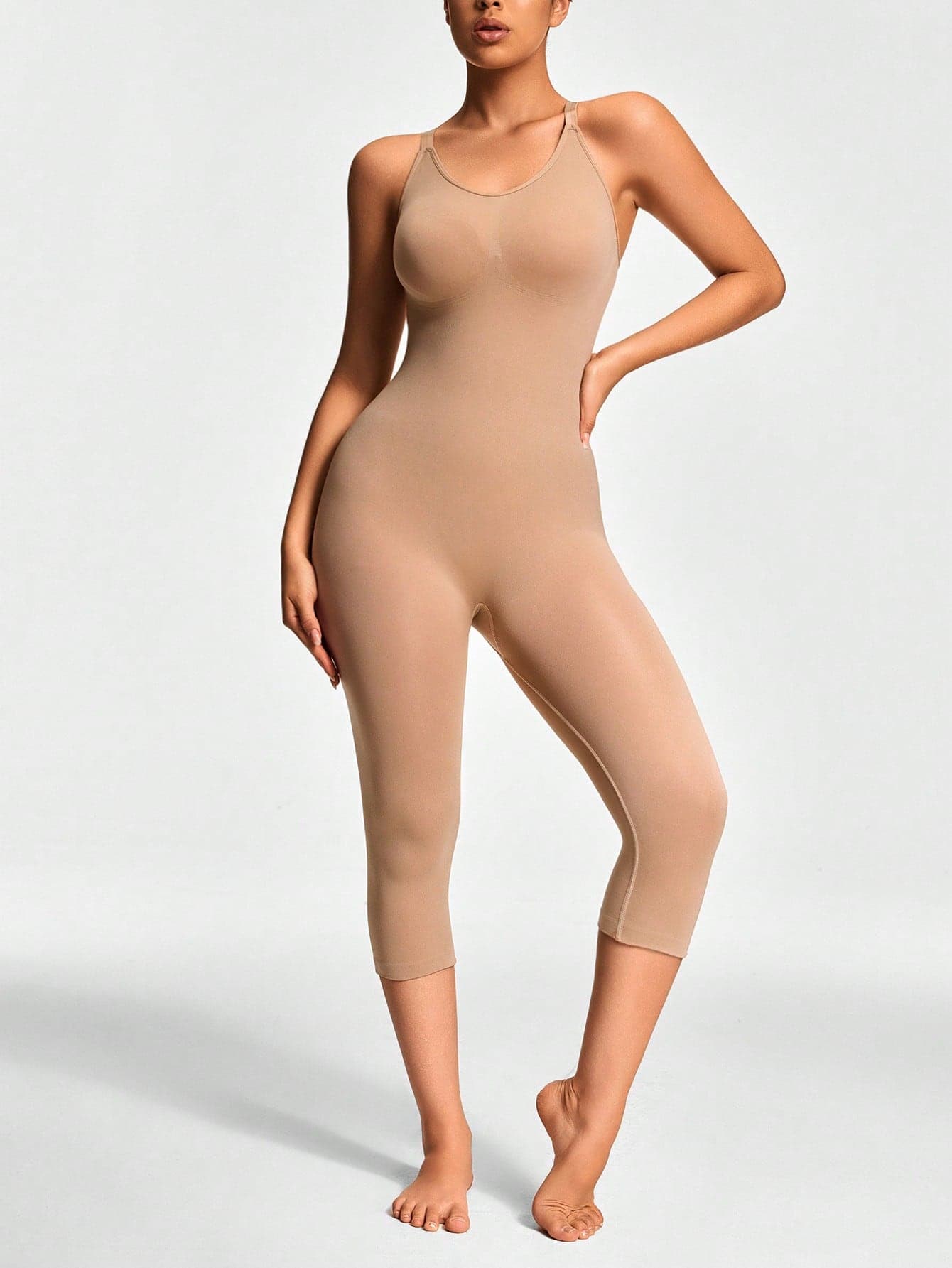 SHAPORA Women Seamless Solid Color Suspender Shaping Jumpsuit - Capri Pants