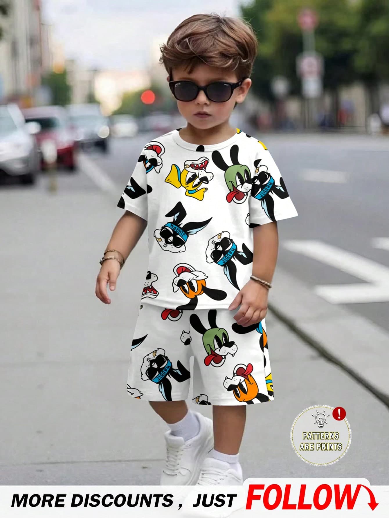 SHEIN 2pcs Young Boy Casual Simple Cartoon Rabbit Short Sleeve Top And Shorts Set, Summer