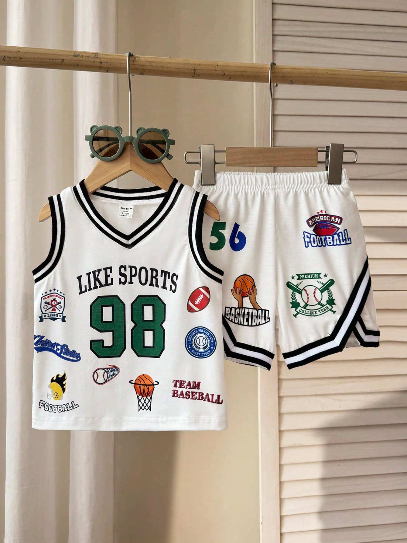 SHEIN Playful Pals 2pcs/Set Baby/Toddler Boys Casual Sports Minimalist Versatile Letter & Numeral Print V-Neck Sleeveless Top & Shorts Set