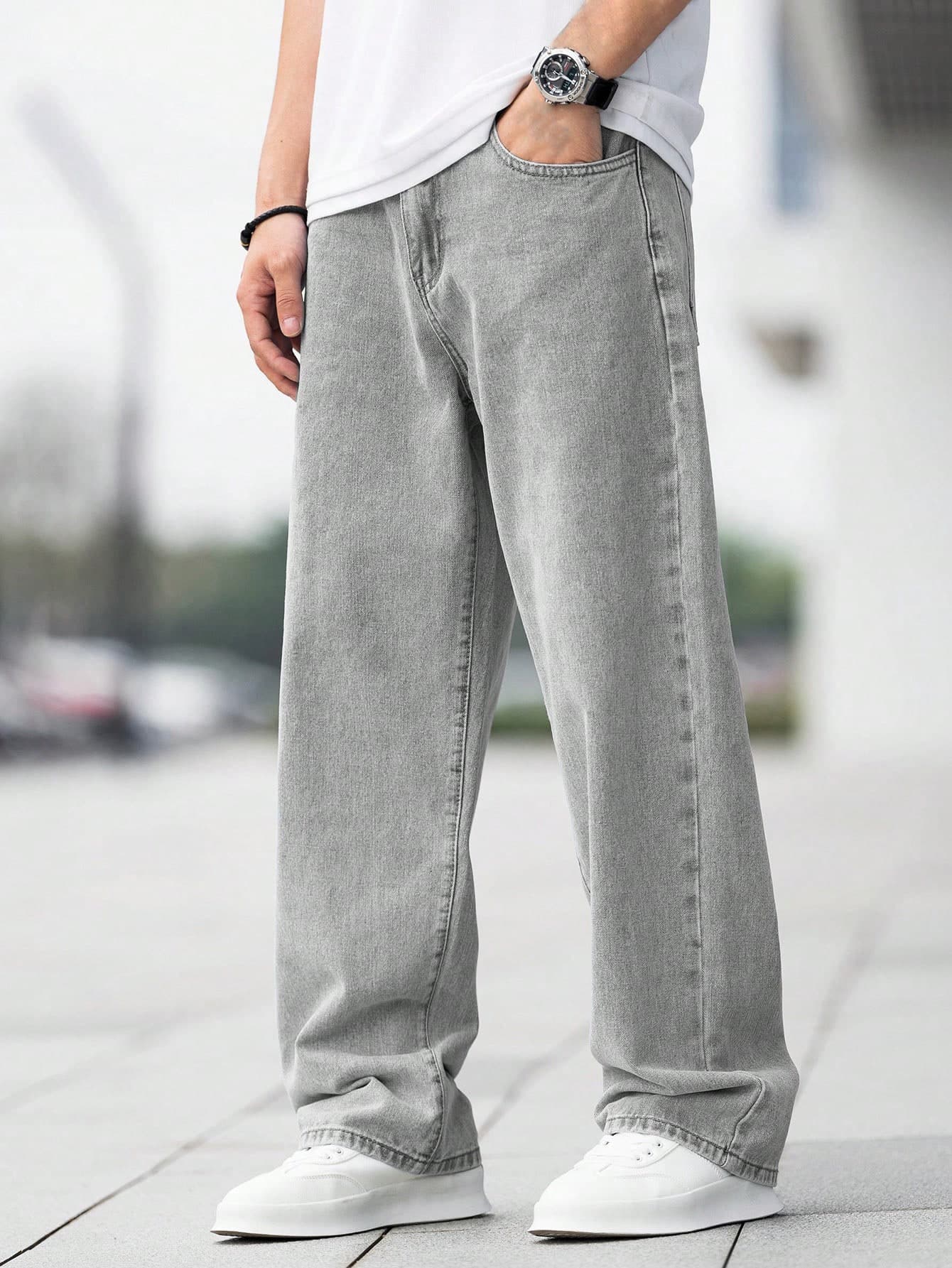 SHEIN Teen Boy Fashion Casual Light Grey Denim Basic Simple Loose Straight Leg Jeans For Boys Soft Dailywear And The Four Seasonsr Teen Boy Clothes