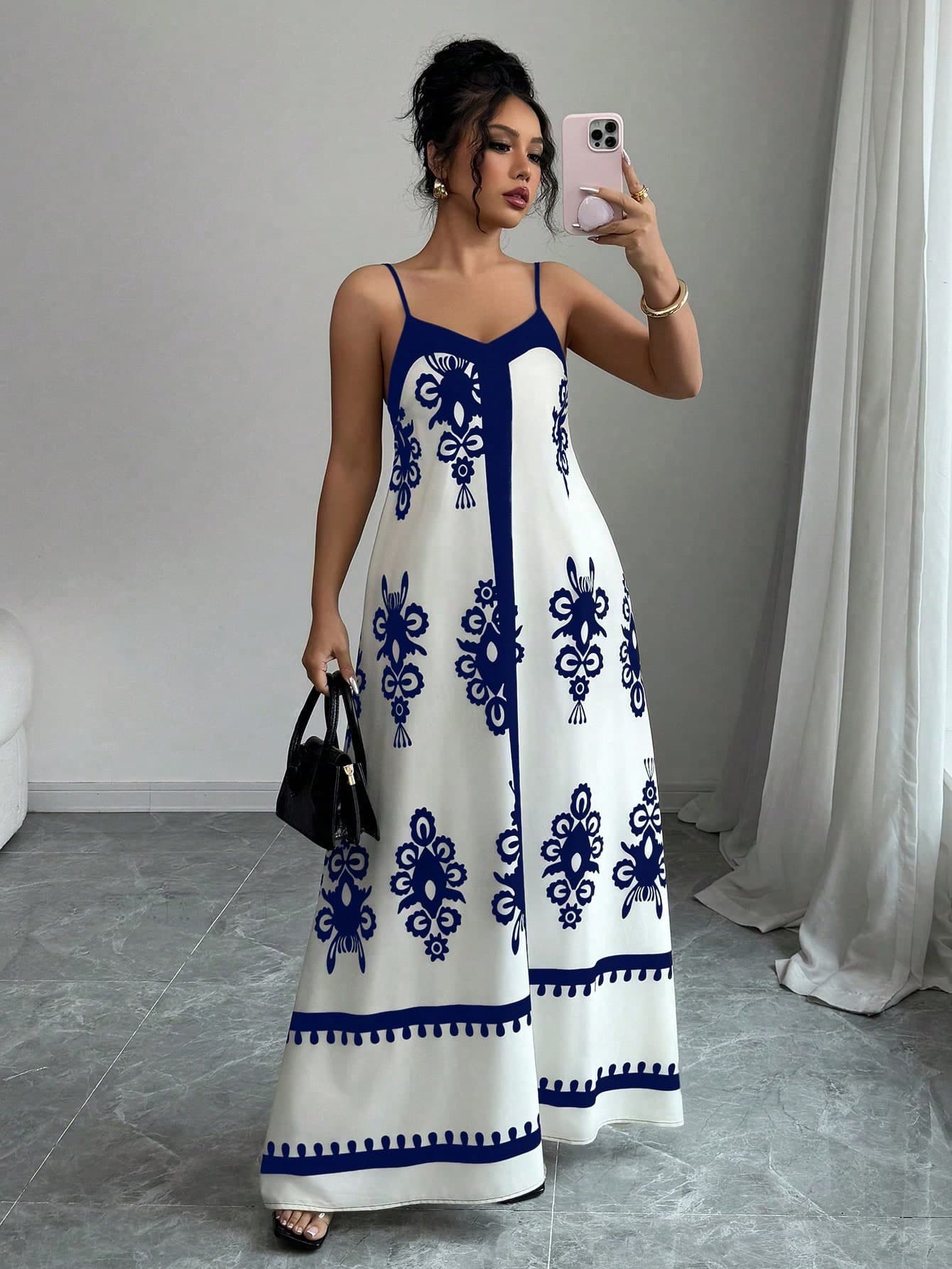 Elenzga New Arrival Sleeveless Loose Long Dress With Placement Floral Print For Women