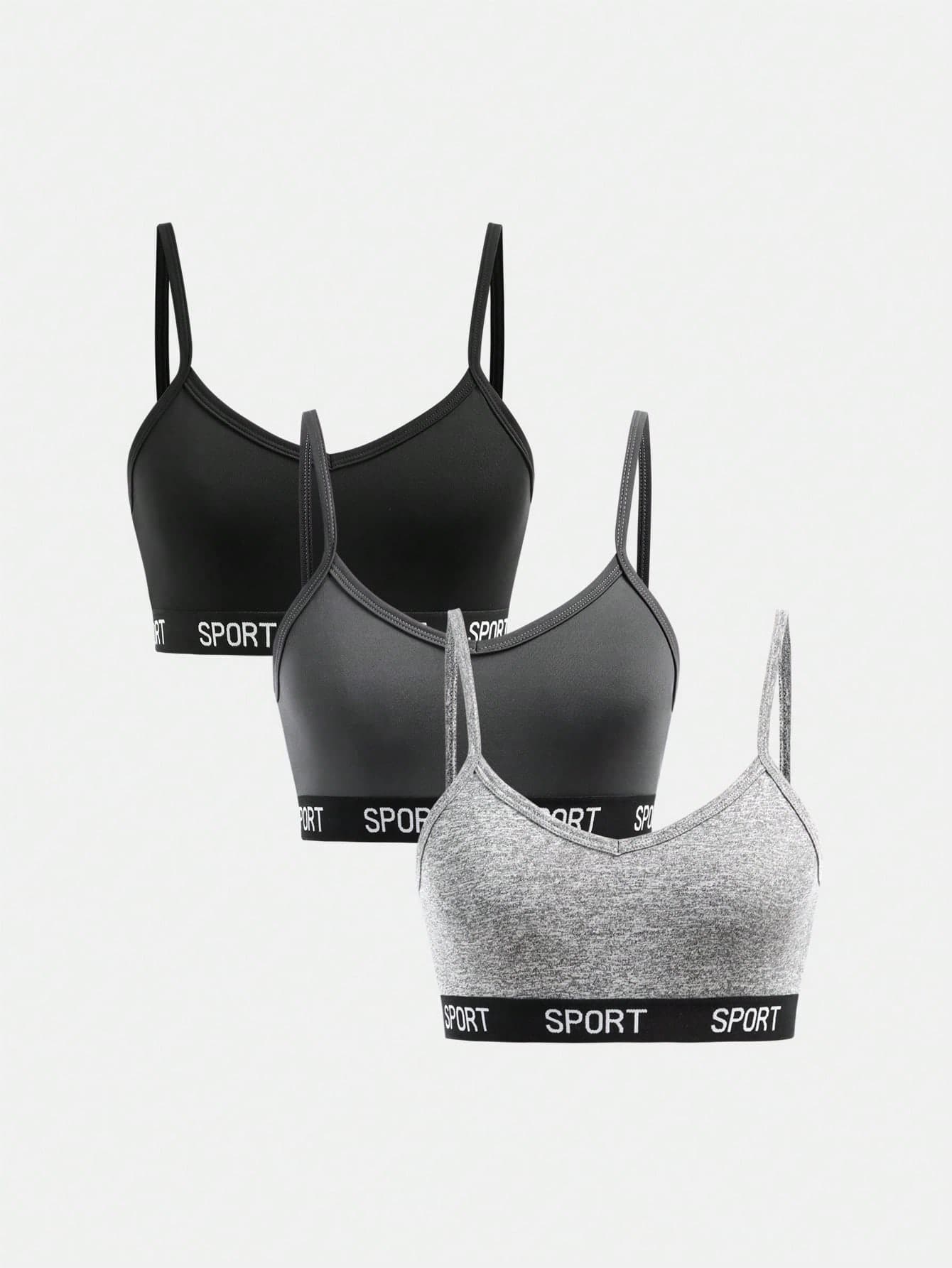 SHEIN Girlism 3pcs/Set Teen Girls Minimalistic Letter Print Camisole Bralettes