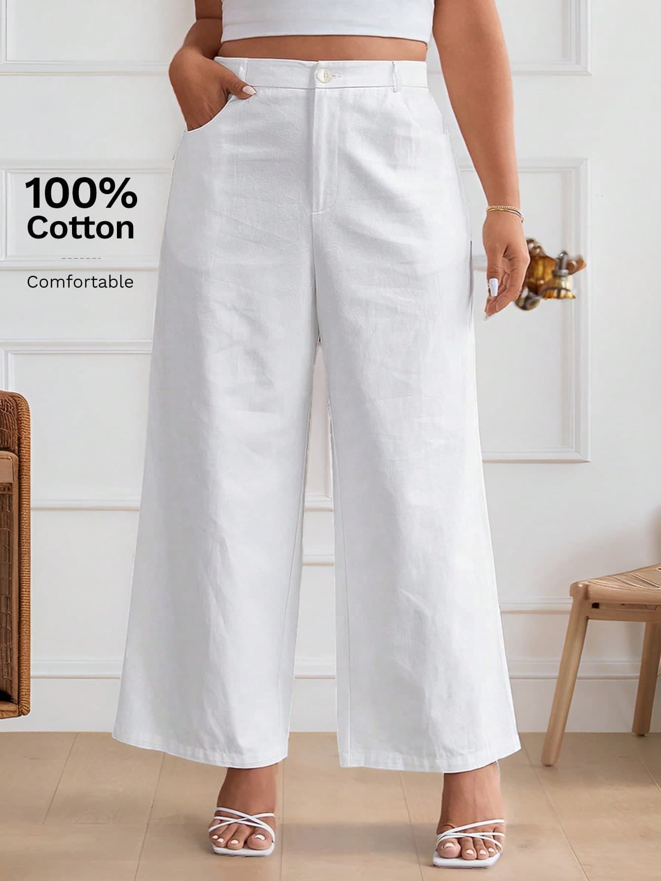 SHEIN Frenchy Women's Plus Size Simple Solid Color Daily Pants