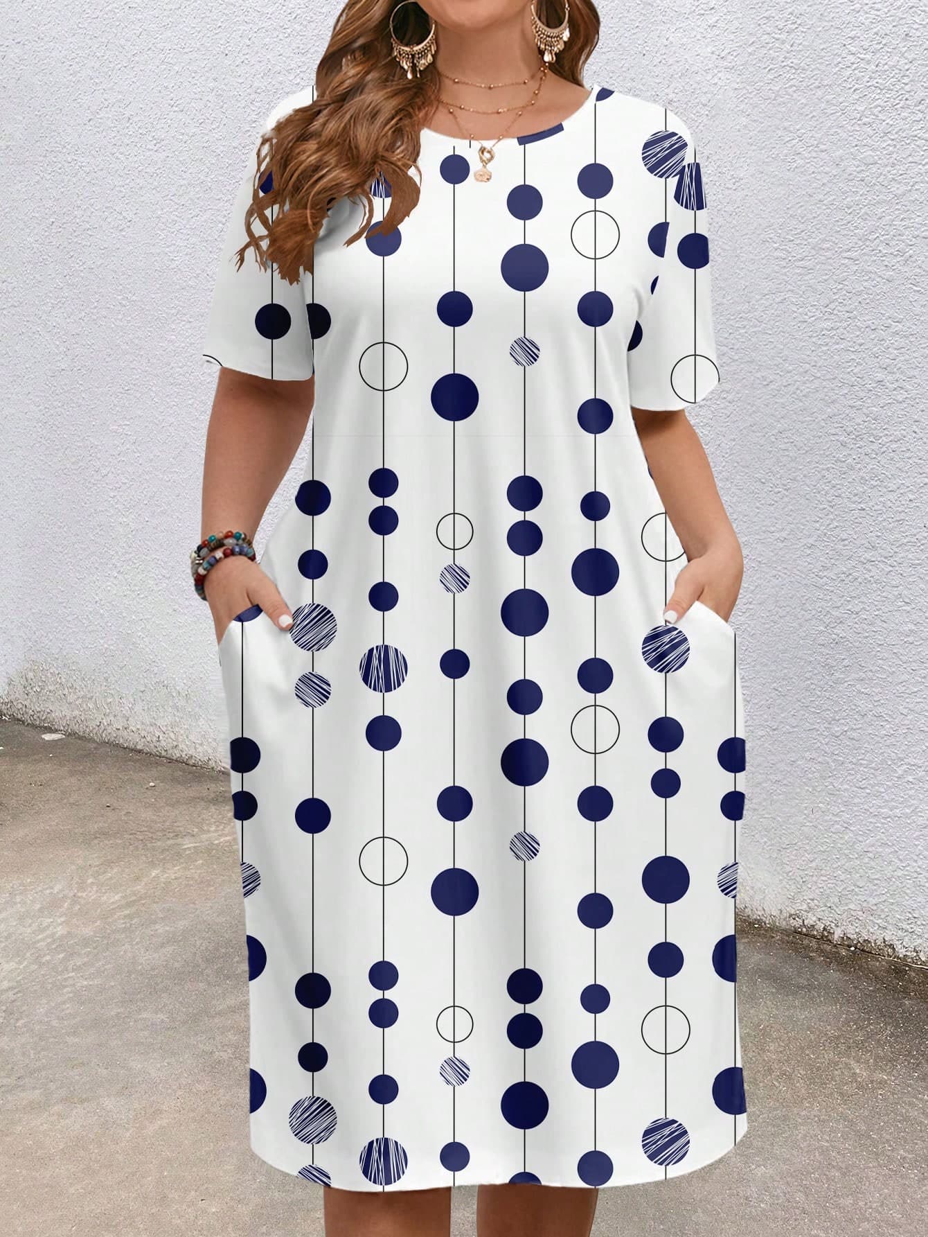 Mellowie Plus Size Polka Dot Print Dress, Suitable For Summer Suitable For Going Out Chic Dress