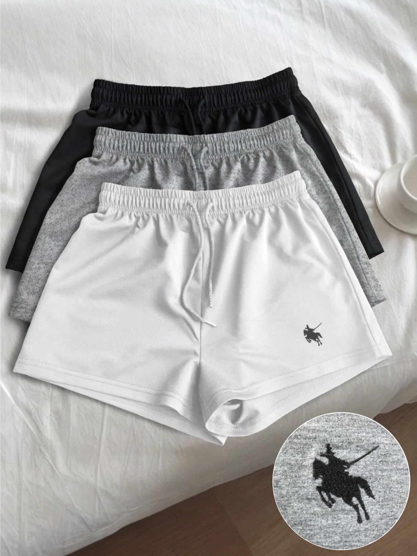 INAWLY 3pcs/Set Women Knight Embroidery Design Shorts
