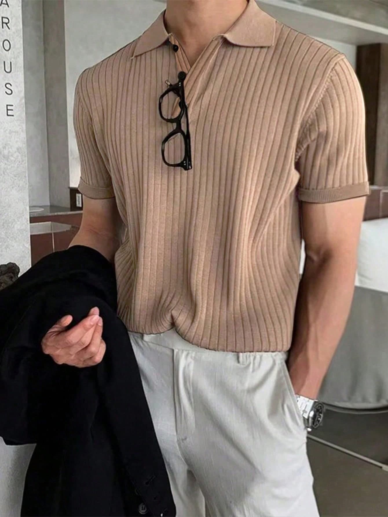 JOLTRO Men's Ribbed Short Sleeve Polo Shirt, Old Money Style, Formal