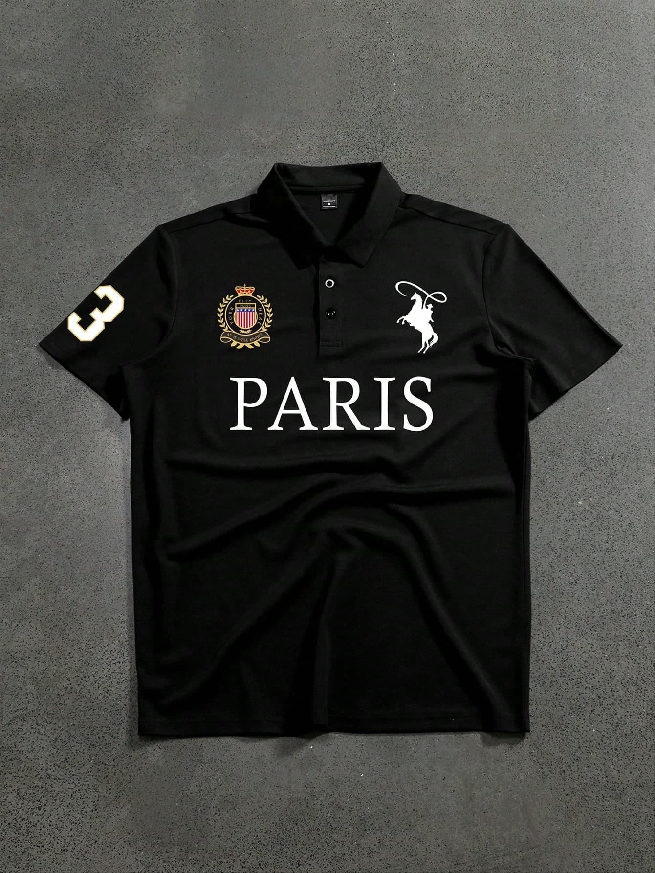 SHEIN Bolty Kids Tween Boy Black Summer Casual Polo Shirt,Back-To-School Letter Print Lapel Pullover Loose Knit Top For School,Daily Leisure,Sports & Travel