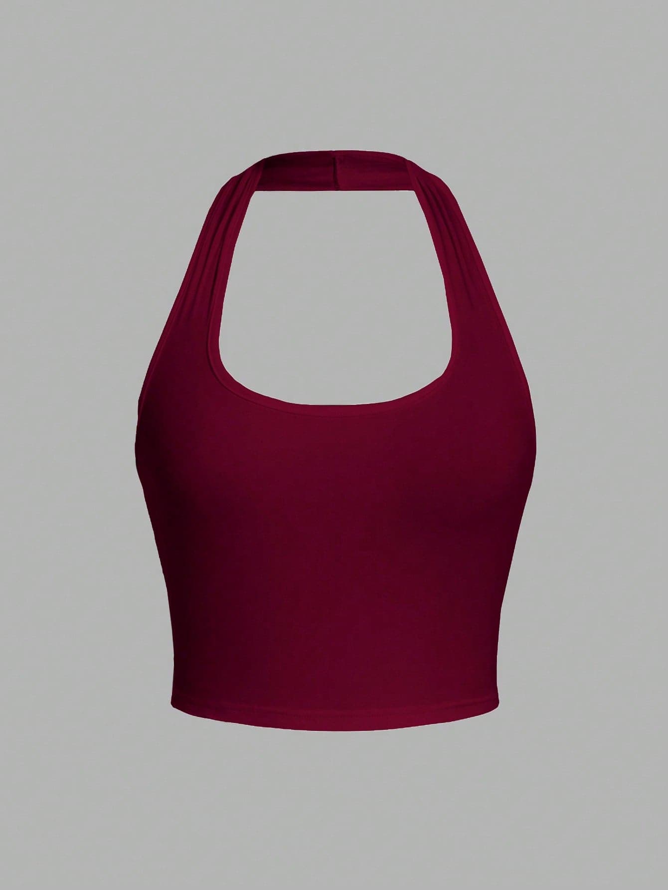 SHEIN EZwear Deep Wine Red Women's Casual Fitted Halter Neck Camisole, Suitable For Summer,Rave Top Back To School