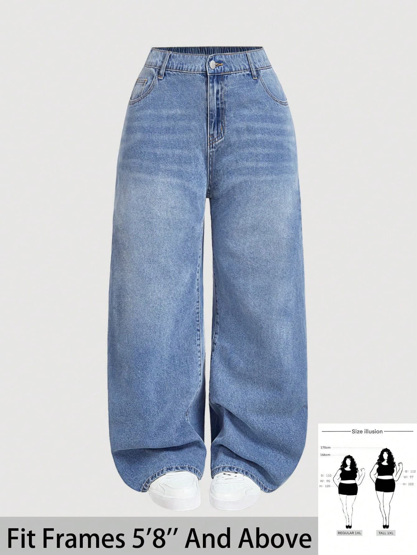 SHEIN Tall CURVE Women Plus Size Dark Blue Summer Casual Everyday Denim Loose Fit Pants,Basic Wide Leg Jeans For Vacation,Western,Office,Holiday,Boho Chic,Y2k Style