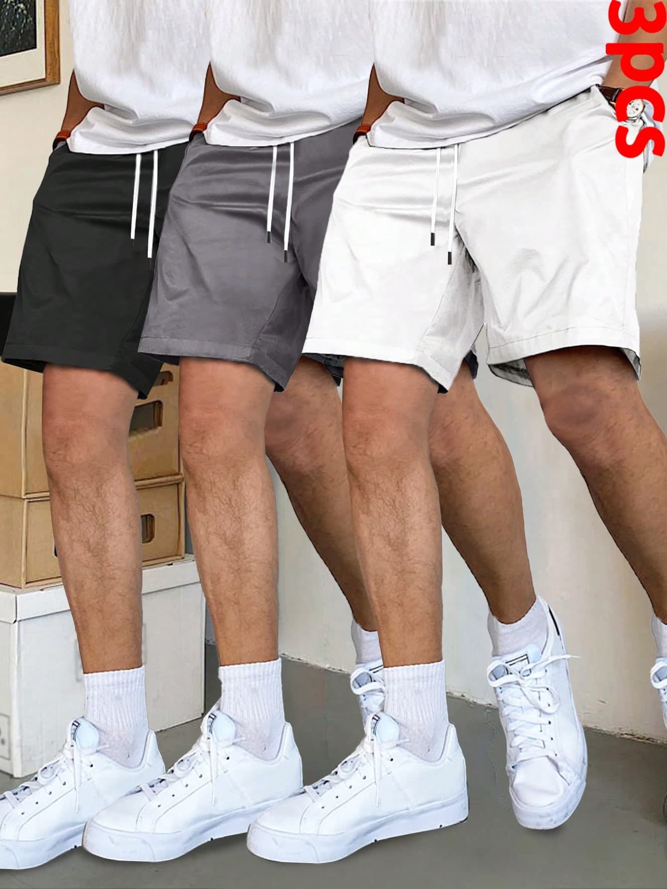 Manfinity Homme 3pcs Men's Casual Fabric Shorts: Multicolor Shorts With Pockets For Everyday Comfort And Style