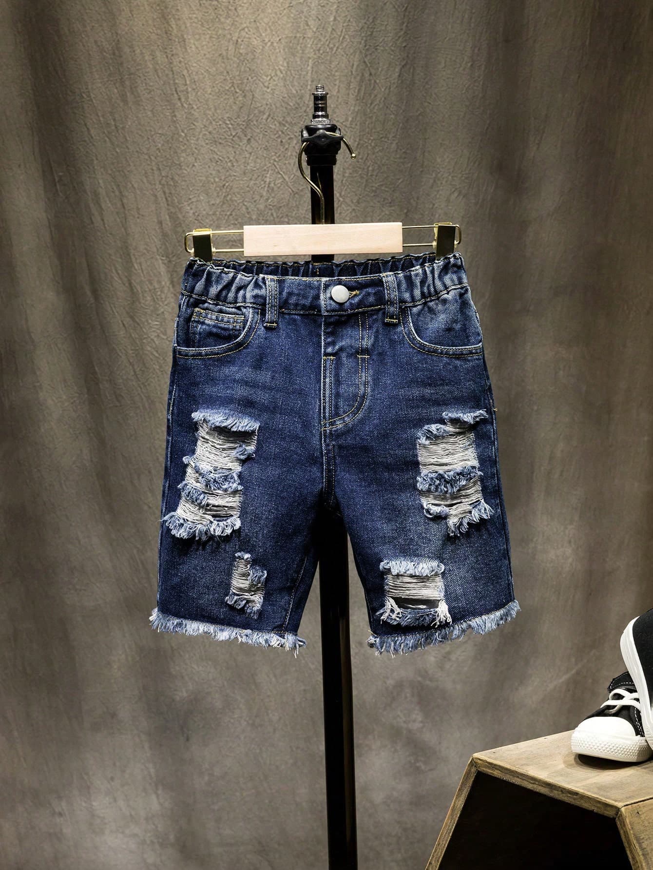 SHEIN Mirajuku Young Boy's Distressed Fashion Summer Denim Shorts Summer Holiday