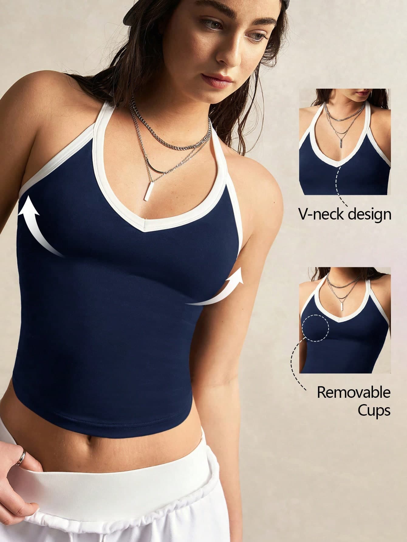 VARSIVA Women's Sleeveless Sport Tank Top, Slim Fit, Contrasting Trim, Summer