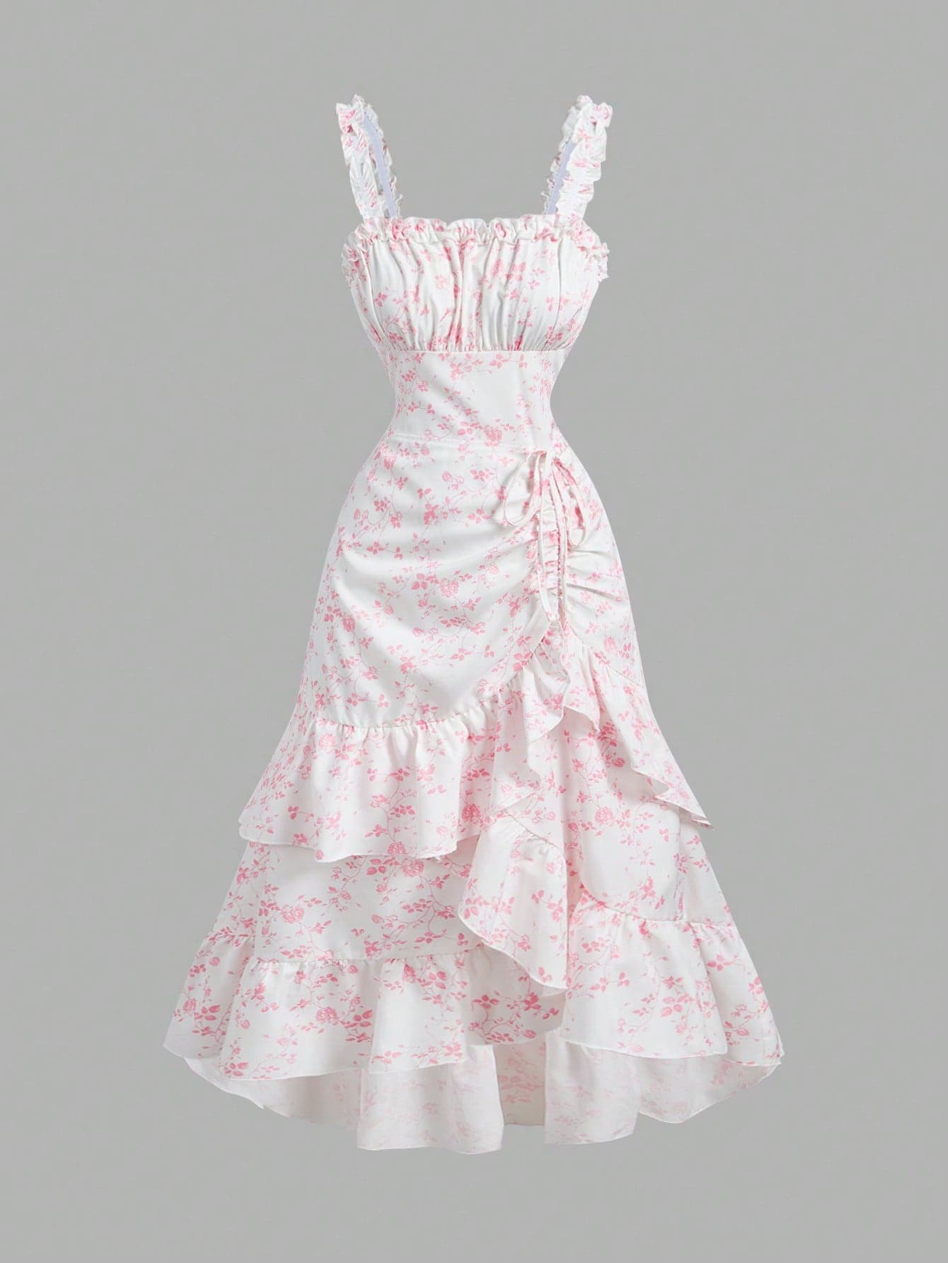 SHEIN MOD White And Pink Floral Women's Dress,Summer Casual Holiday Party Retro Ruffle Elegant Tea Party Date Valentine's Day Bohemian Cruise Beach
