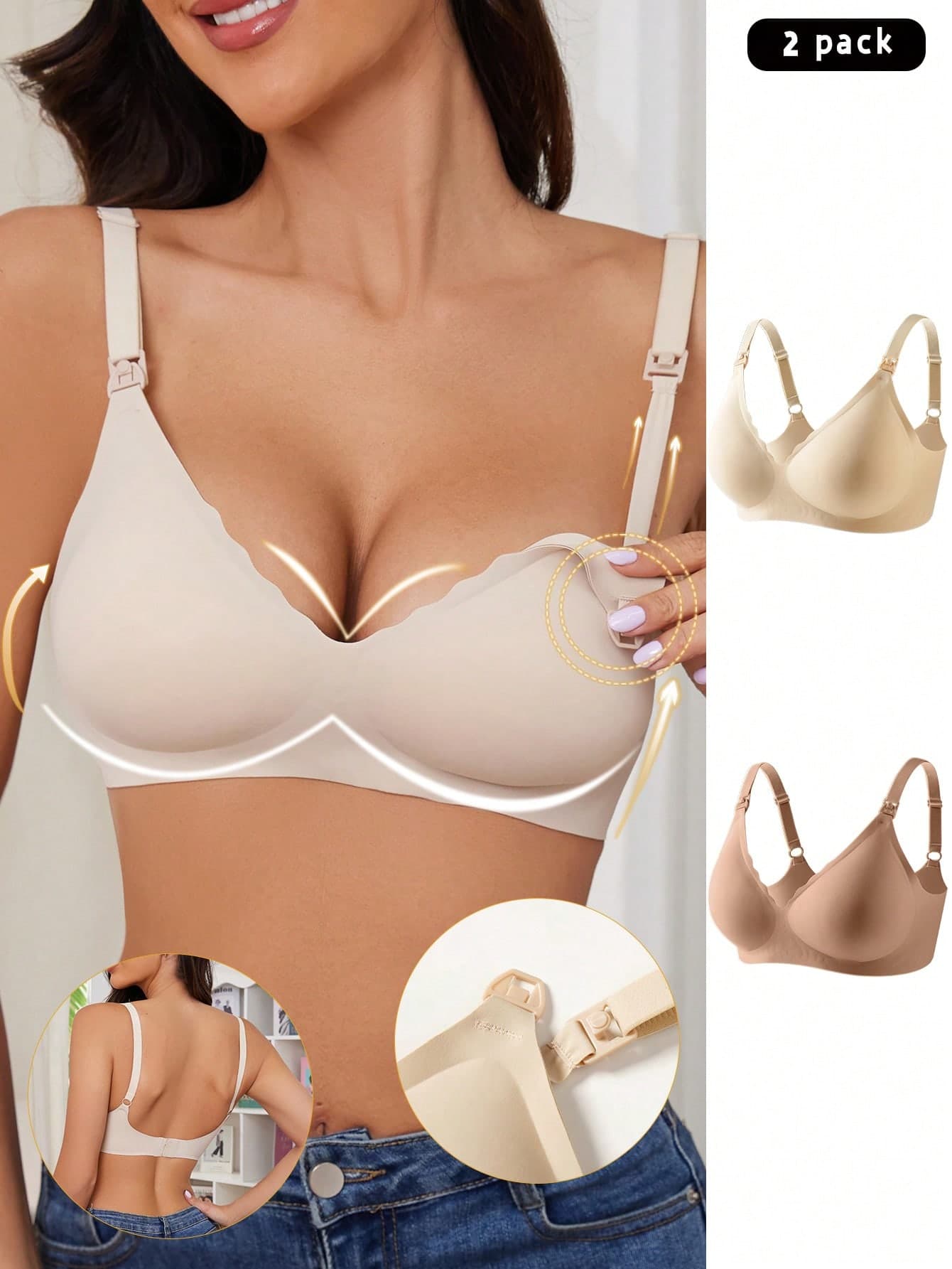 Moonlight&Mama 2pcs Maternity Seamless Nursing Bra Set, Solid Color