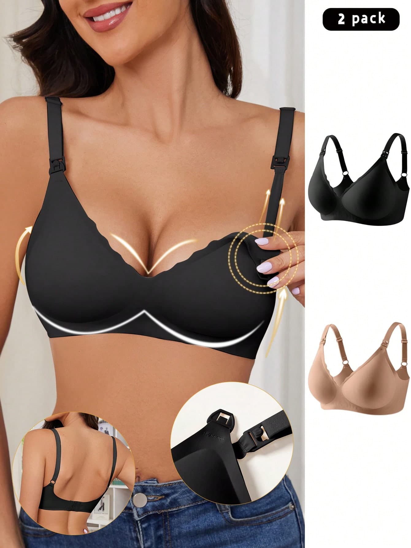 Moonlight&Mama 2pcs/Set Maternity Solid Color Curved Nursing Comfortable Underwear