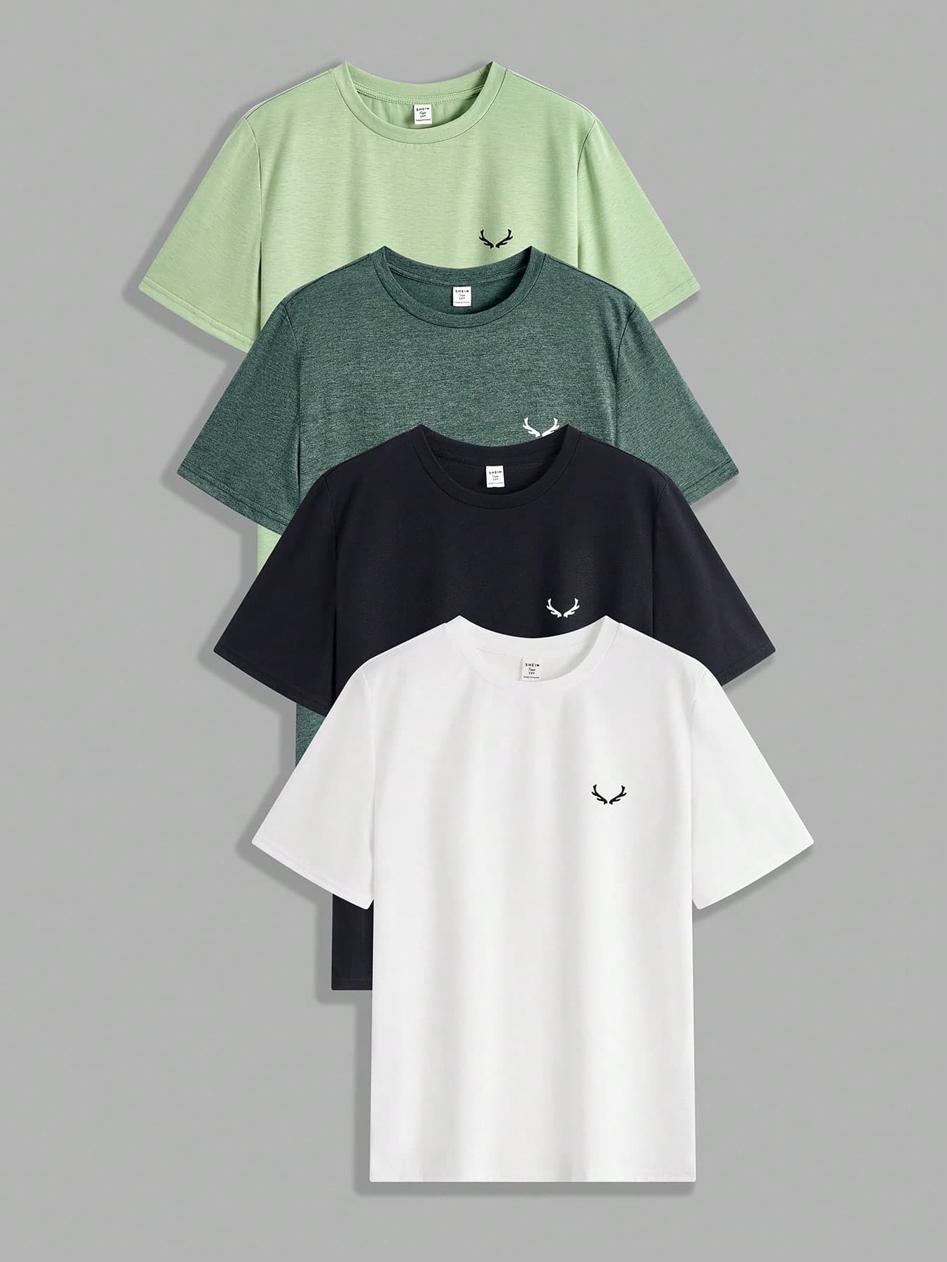 SHEIN 4-Piece Set Teen Boy Casual Solid Color Crew Neck Loose Knitted Short Sleeve T-Shirt, 4 Colors, School, Campus, College
