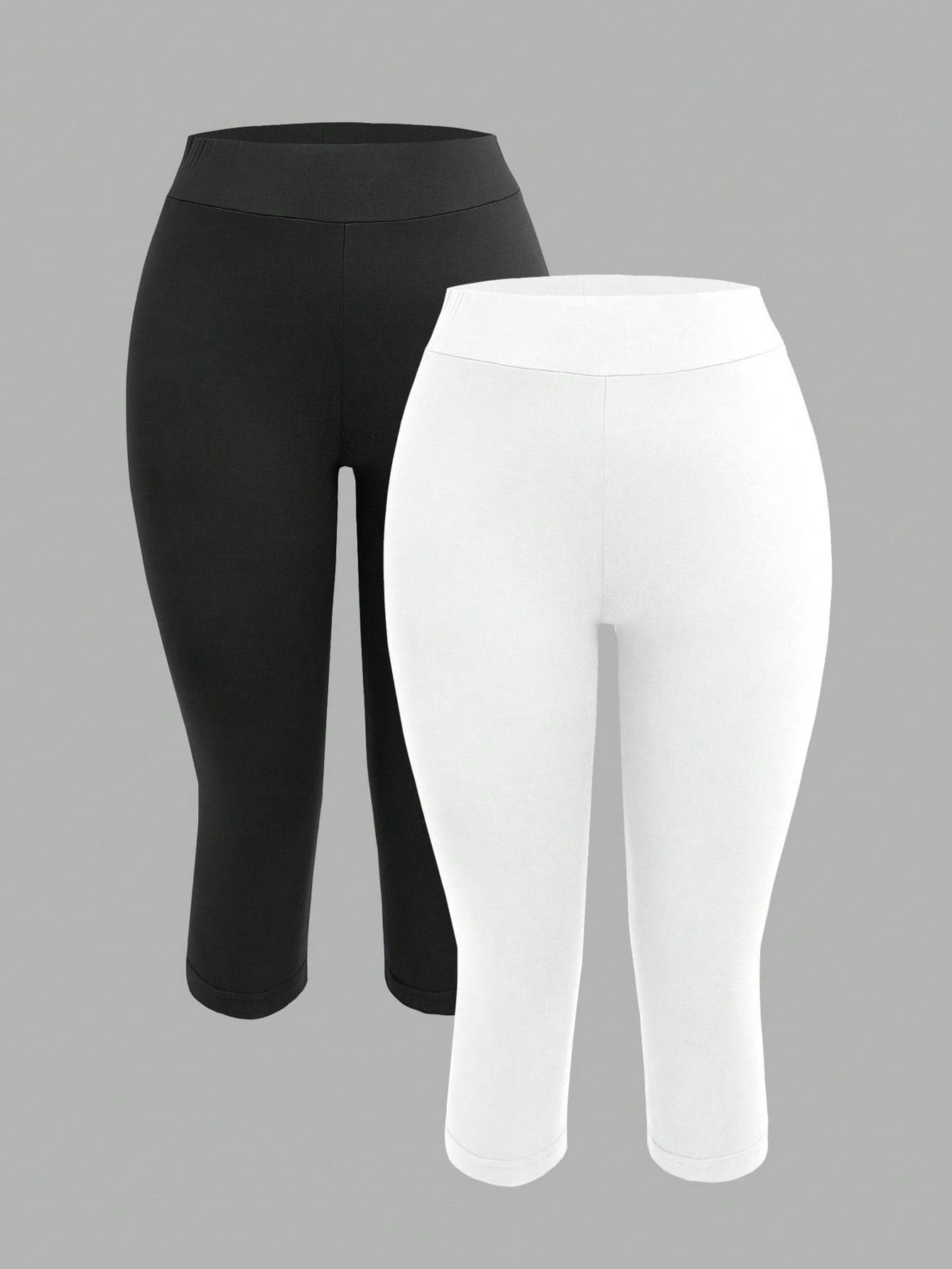 SHEIN EZwear 2pcs Women Tight Fitting Capri Pants, Black & White, Casual For Summer Suitable For Going Out Fall Clothes Women's Sportswear