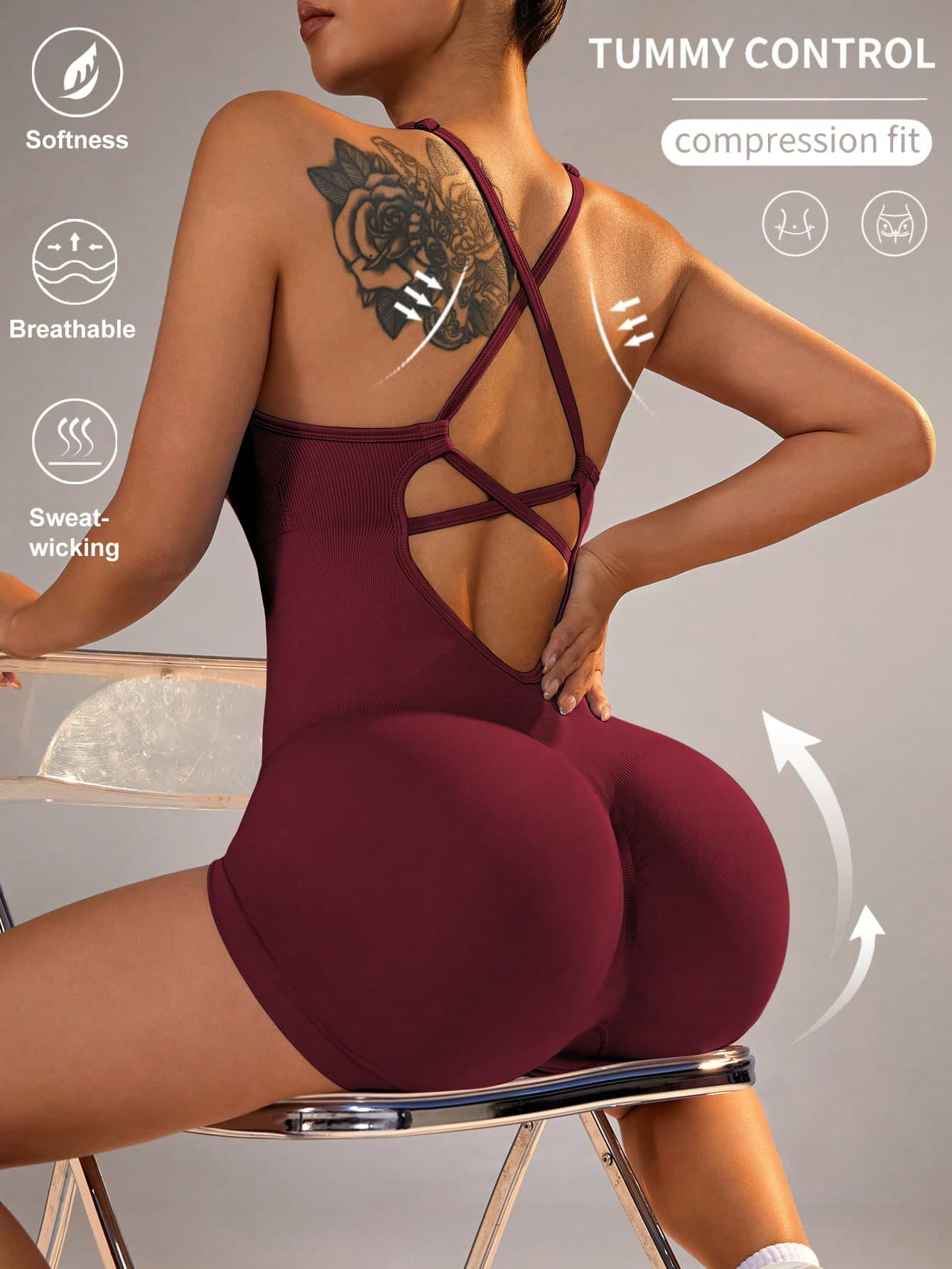 Slayform Slayform Women Solid Color Backless Tie Sports Jumpsuits Workout Rompers Jumpsuits Workout Clothes Women Clothing Athletic Women Sports Outfit
