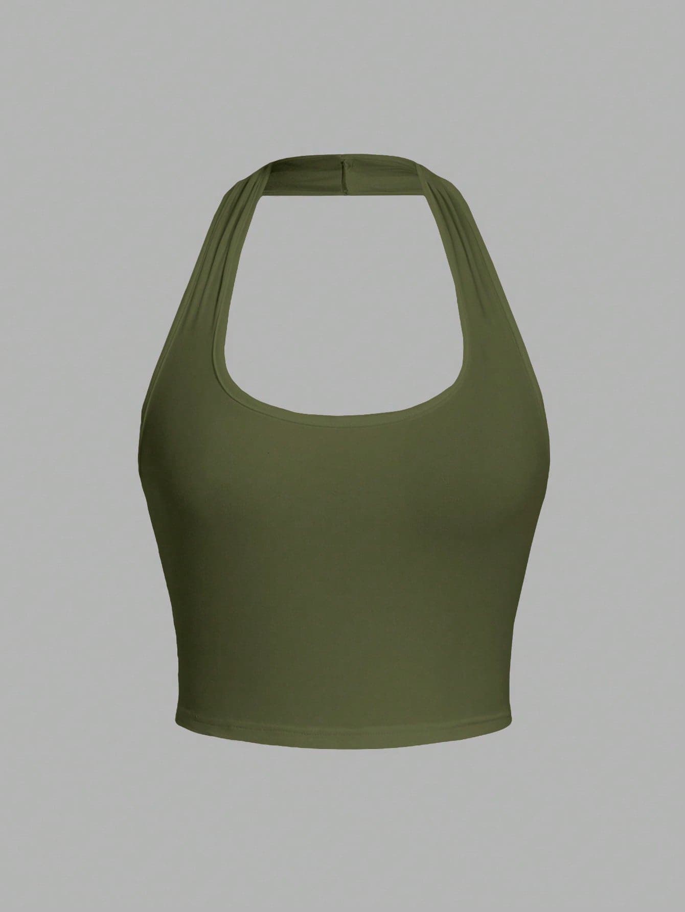 SHEIN EZwear Army Green Women's Casual Tight-Fitting Halter Neck Tank Top, Suitable For Summer