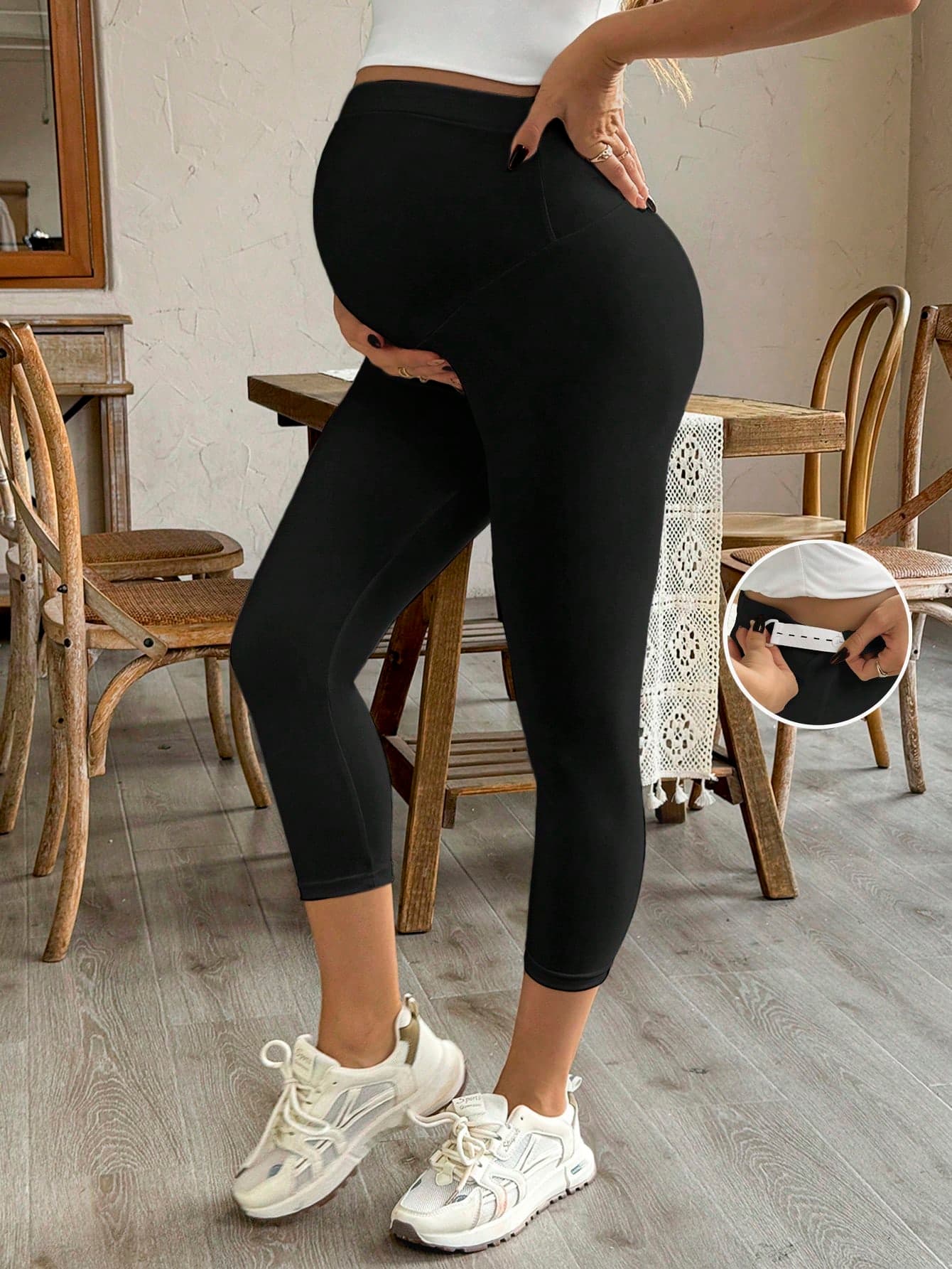 SHEIN Maternity Leggings For Pregnant Women,Black,Sommar,Casual,Formal,Gym,Yoga Capri Pants,Cotton High Elastic Belly Support Nursing Mom Tight Trousers
