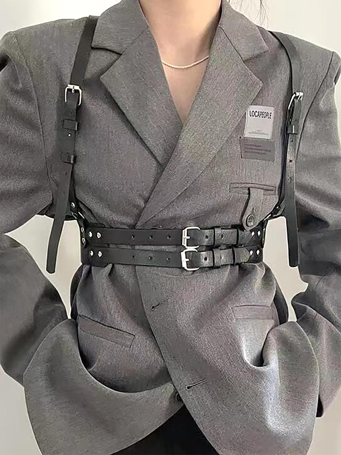 Women's Genuine Leather Chest Strap, Street Style, White, Fashionable Corset Waist Belt, Party Attire, Genuine Leather Corset Waist Belt