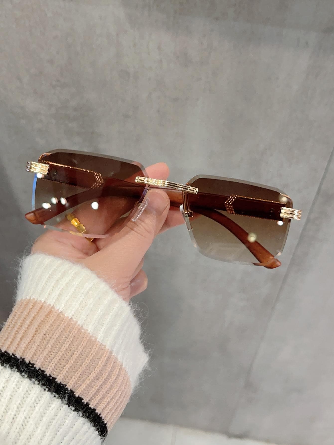 1pair Women Rimless Tinted Lens Boho Fashion Glasses, For Outdoor Elegant Shades Beach Accessories Beach Accessories For Women Glasses Shades Basics Fall Winter Women Outfits Clothes Business Casual Gifts For Summer Beach Vacation,Outdoor,Travel