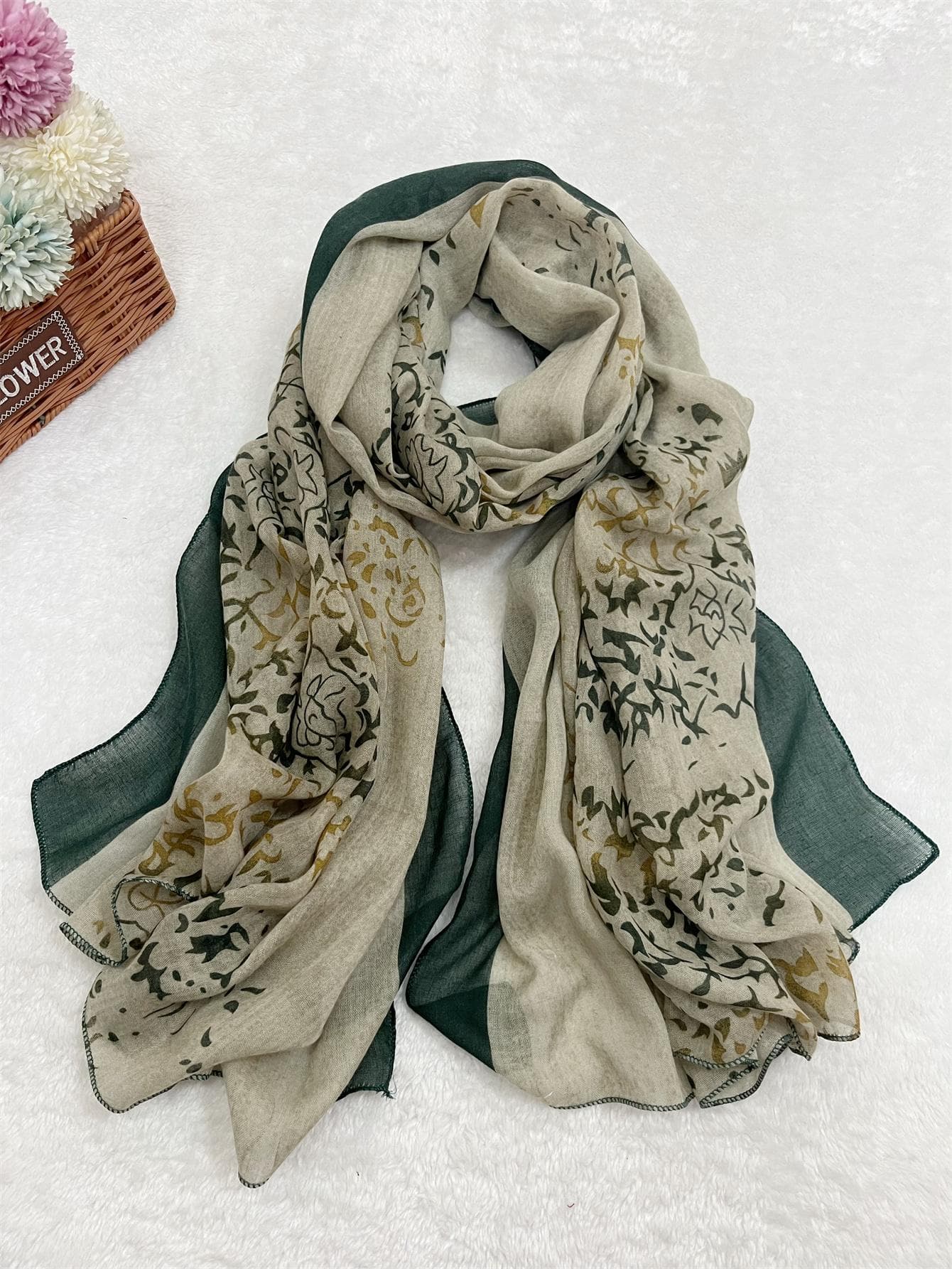1pc Women Vintage Braided Literary Scarf Pure Handmade Wrinkle Wrap Scarf Casual Floral Graphic Print Shawl For Daily Life Boho Accessories