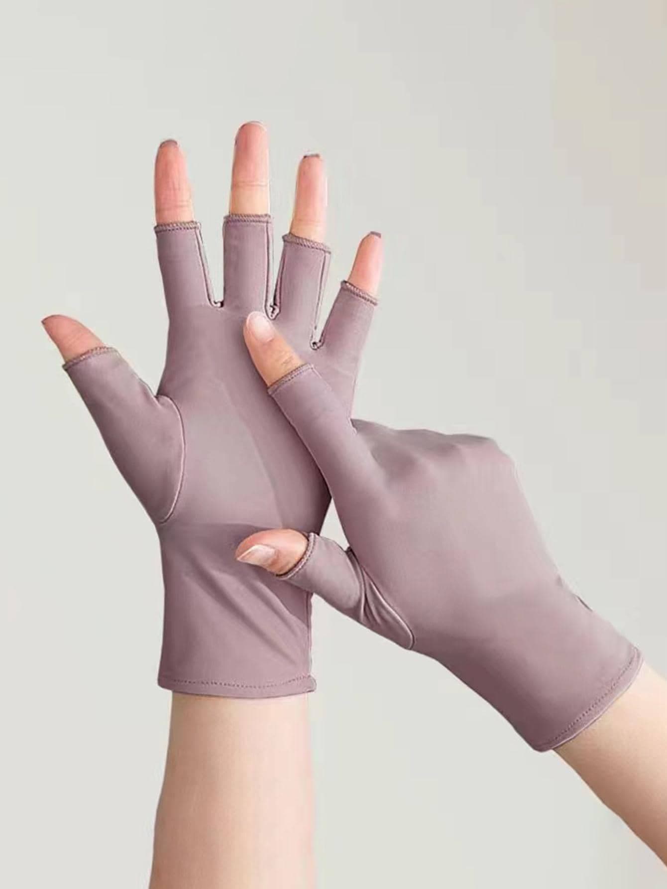 1pair Women Solid Color Fashionable Fingerless Gloves For Daily Life Summer