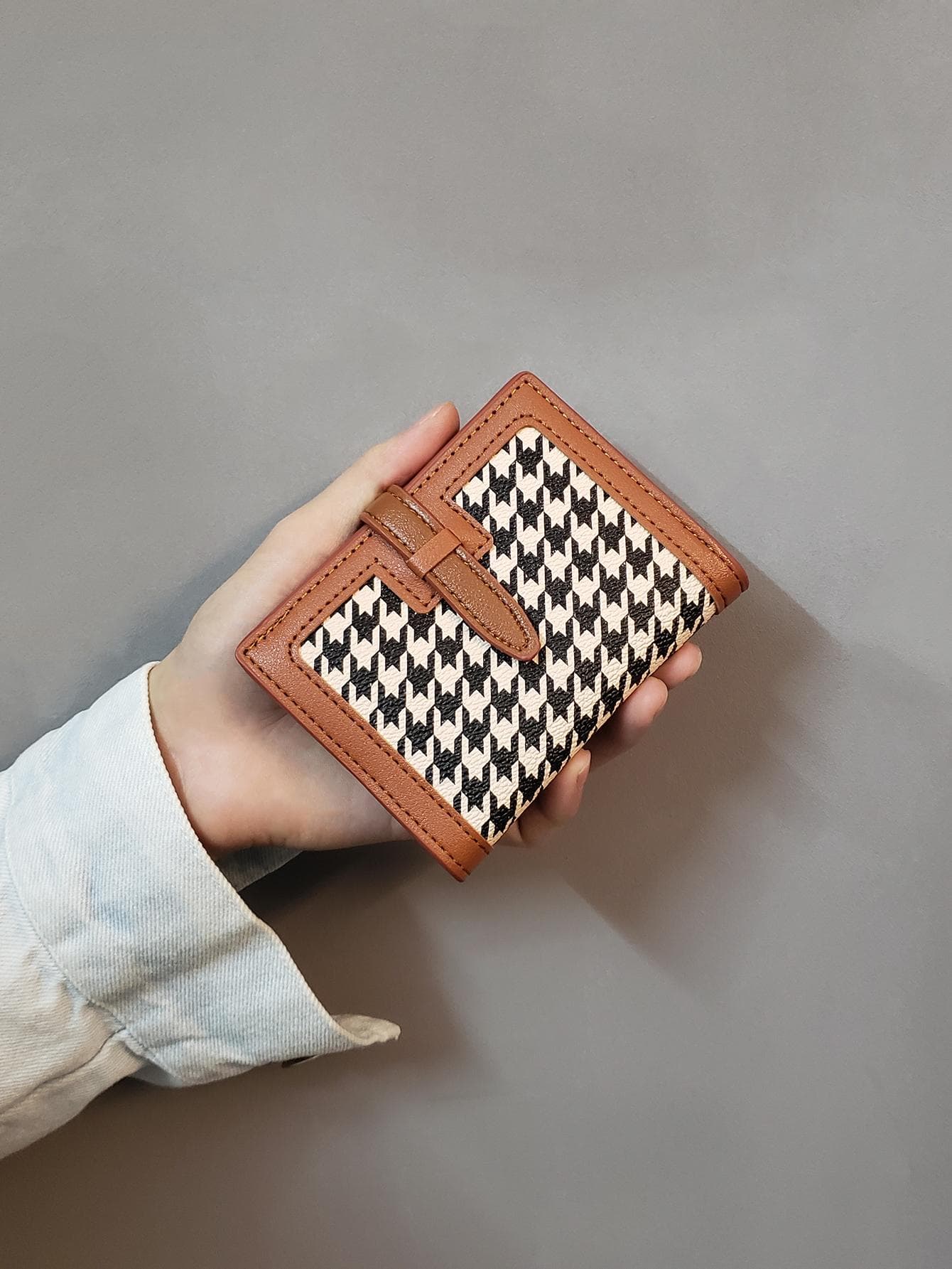 Classic Vintage Wallet Women's Short Clip Id/Credit Card Holder Zipper Coin Houndstooth/Leopard Pattern Gifts For Teachers For Women Wallet Purse Wallet Small Wallet