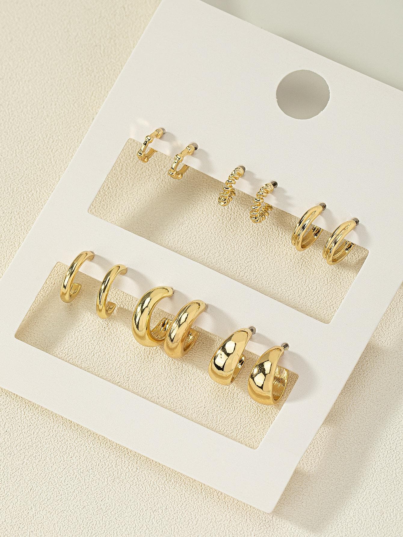 6pairs/Set Fashionable Zinc Alloy Spring Design Cuff Hoop Earrings For Women For Daily Decoration
