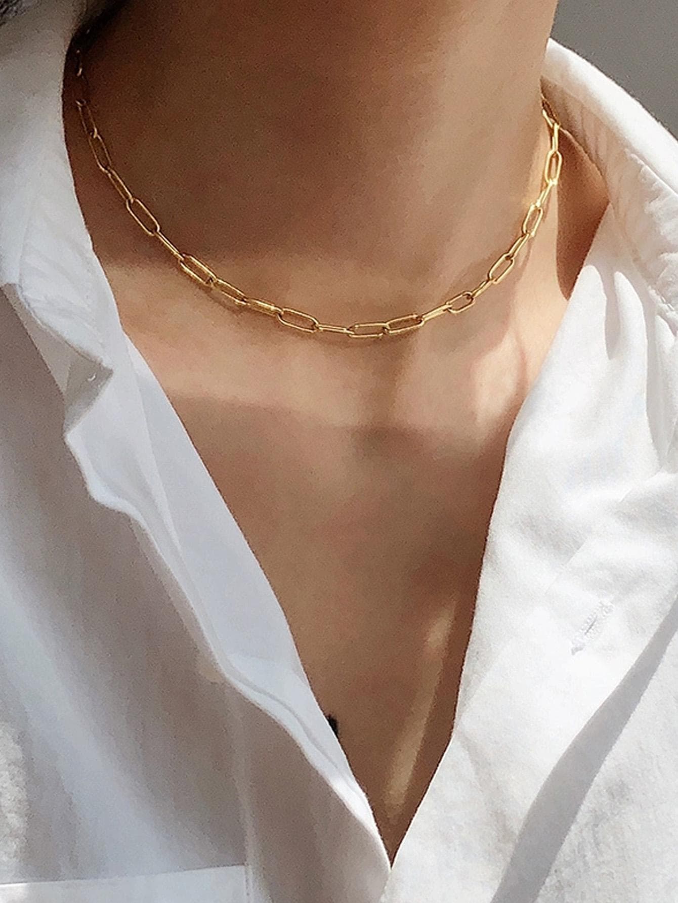 1pc Minimalist Stainless Steel Gold-Plated Simple Chain Necklace, Versatile Fashion Accessory For Women