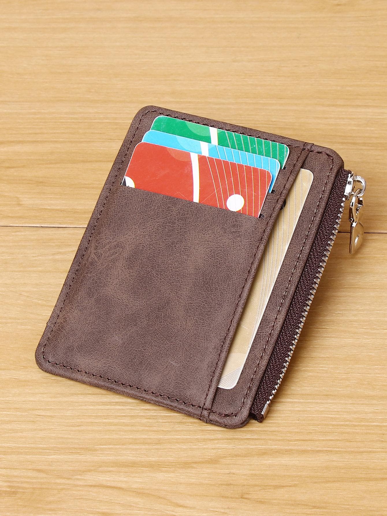 1pc PU Material Zipper Card Holder, Minimalist Business Style PU Card Case, Credit Card Wallet, Coin Purse