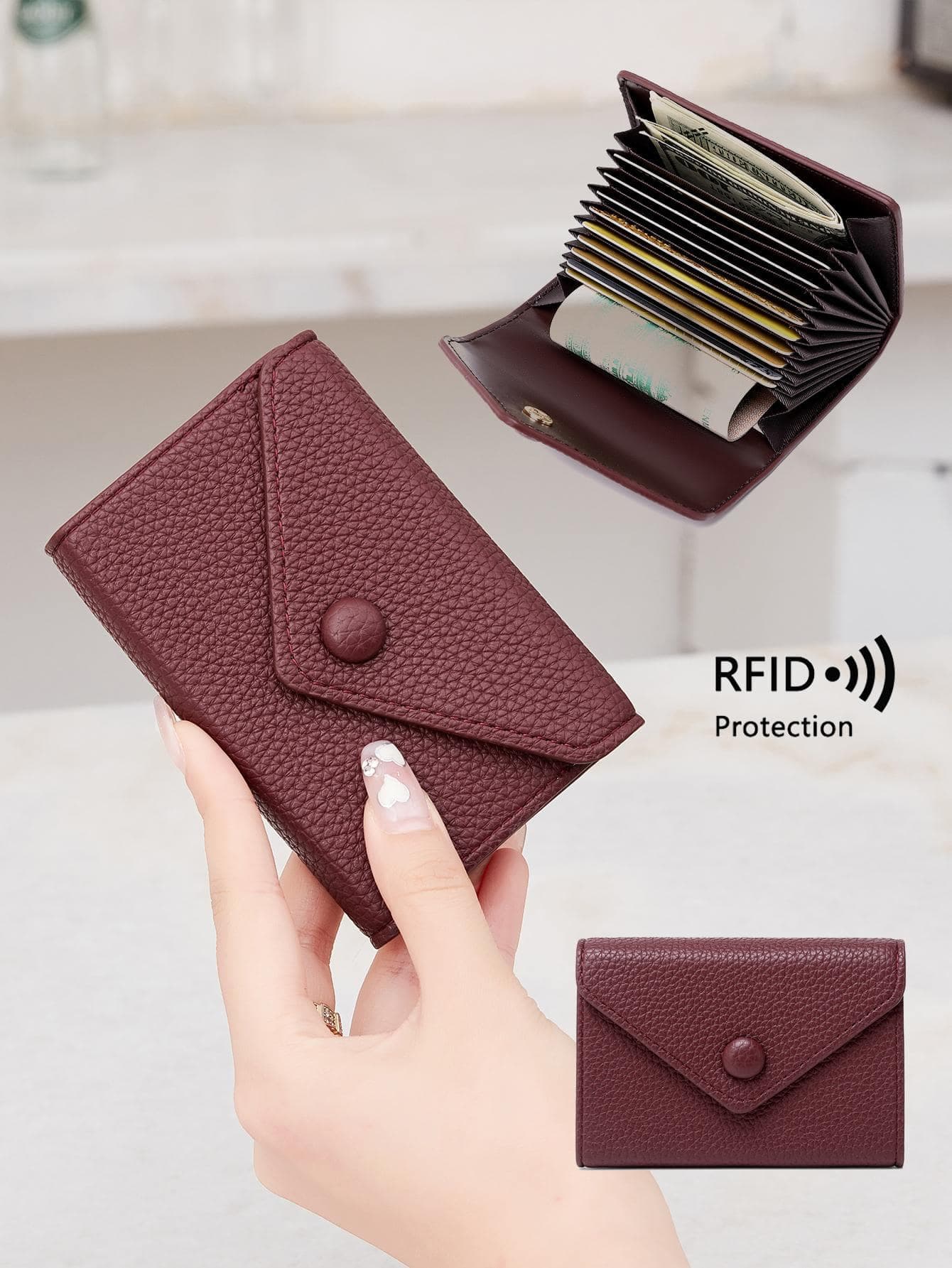 CHARM INFINITE RFID Anti-Theft New Style Wallet Litchi Grain Accordion Card Holder Lightweight Portable Minimalist Small Card Wallet