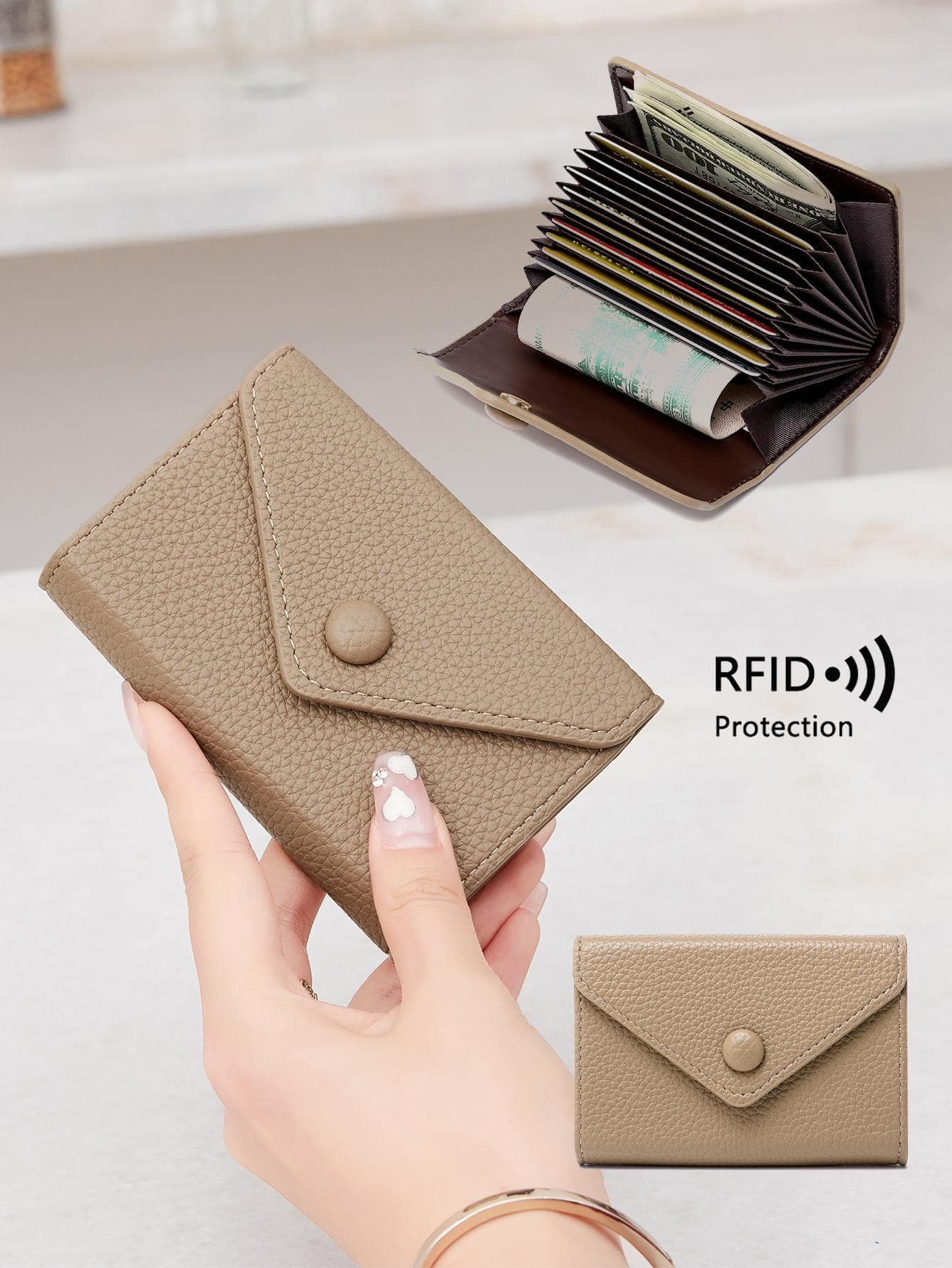 CHARM INFINITE RFID Anti-Theft New Style Wallet Litchi Grain Accordion Card Holder Lightweight Portable Minimalist Small Card Case