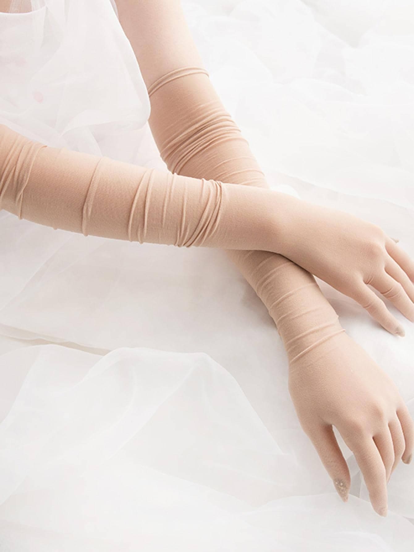 1 Pair Women's Skin-Tone Ultra-Thin Breathable Comfortable Elegant Seamless Long Fingerless Gloves, Suitable For Summer Sun Protection, Travel, Halloween Party, Cosplay