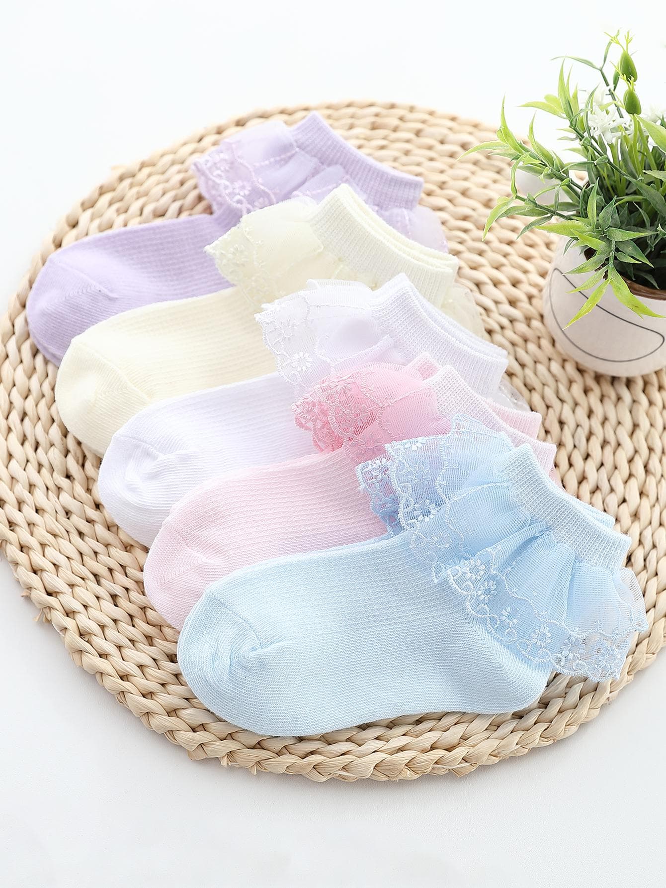 5/10 Pairs Girls White Casual Ruffle Trim Lace Trim Socks, Fashionable Princess Style Dancewear Socks, Suitable For Daily Wear, Parties, Back To School