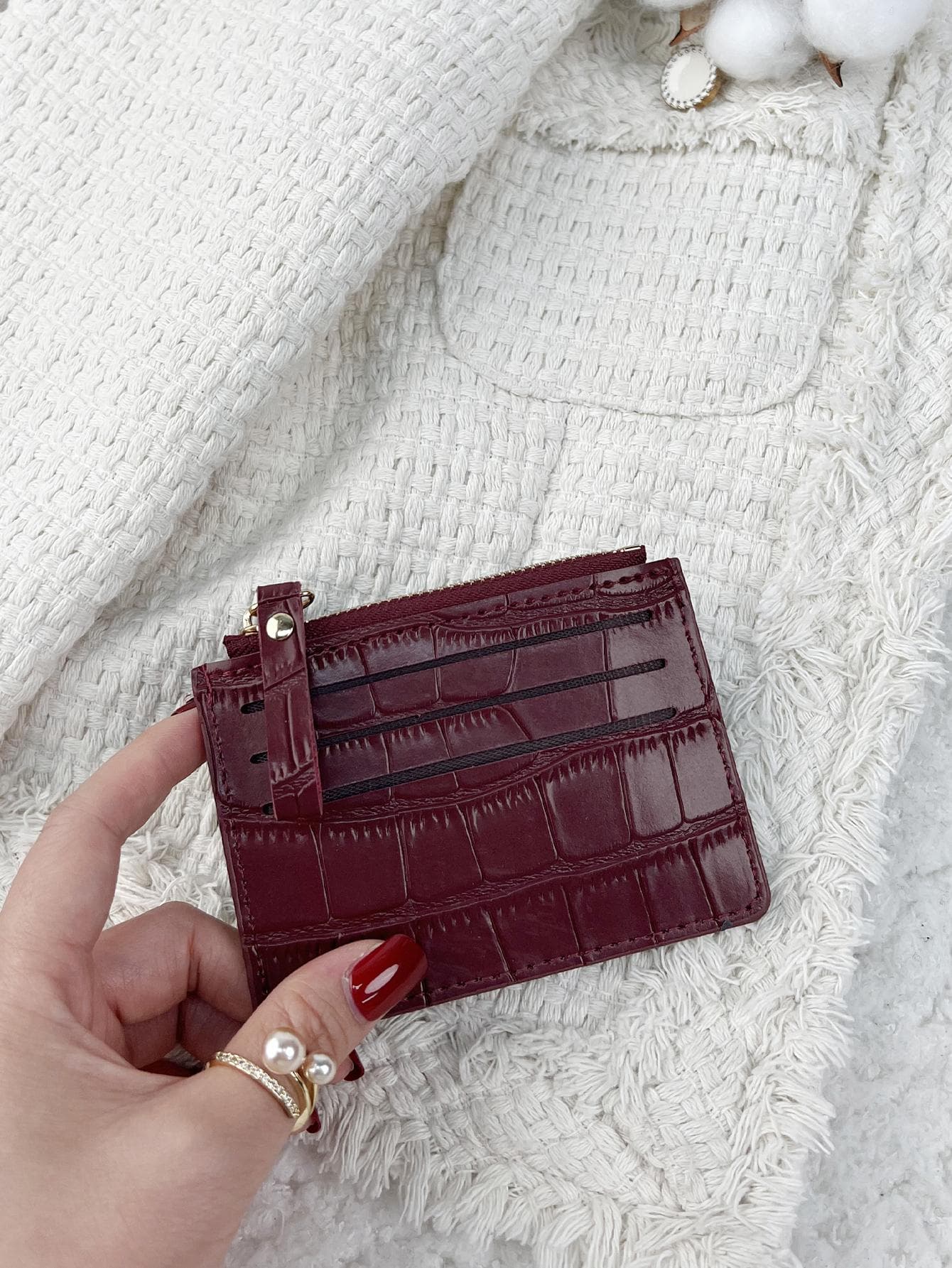 Stone Pattern Alligator Print PU Portable Zipper Ultra-Thin Minimalist Small 6-Card Pack Multi-Card Purse Fashion Short Wallet Simple Daily Use Crocodile Card Holder Card Holder Wallet Business Card Holder Credit Card Holder Card Holder Women For Women Mini Wallet Card Wallet