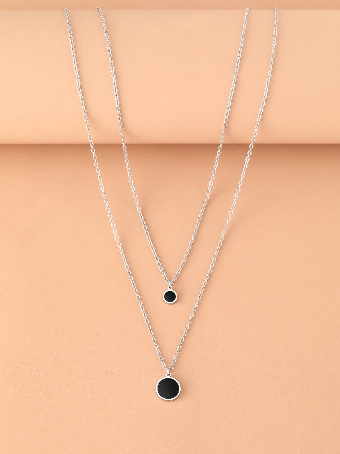 Aomogo Stainless Steel Necklaces Black Acrylic Disc Pendants Chain Choker Korean Fashion Multilayer Necklaces For Women Jewelry Gifts