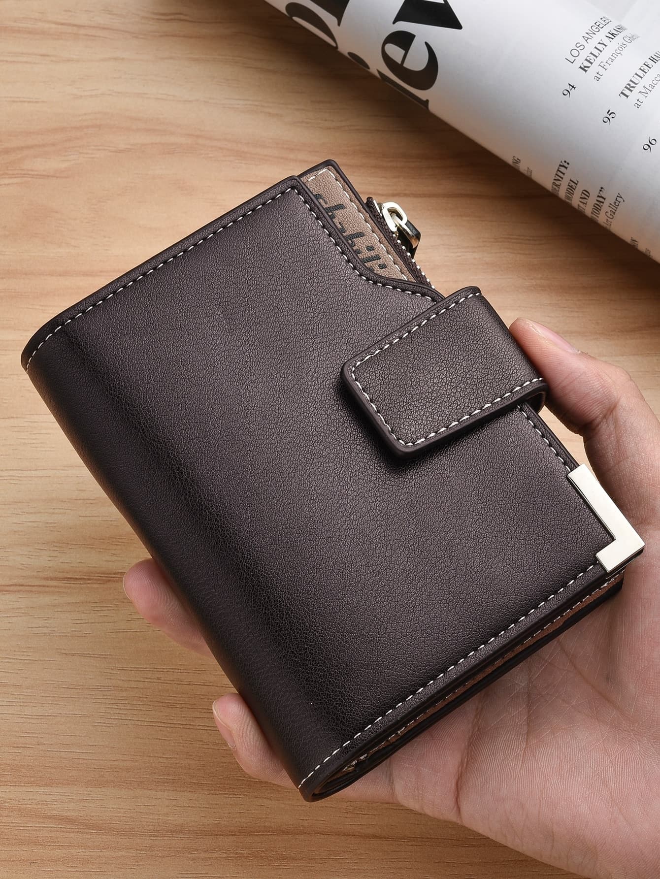 SHABILI Short Men's Wallet, Fashion New Style Ultra-Thin Card Holder, Multi-Slot Youth Snap Closure Vertical Soft Business Wallet