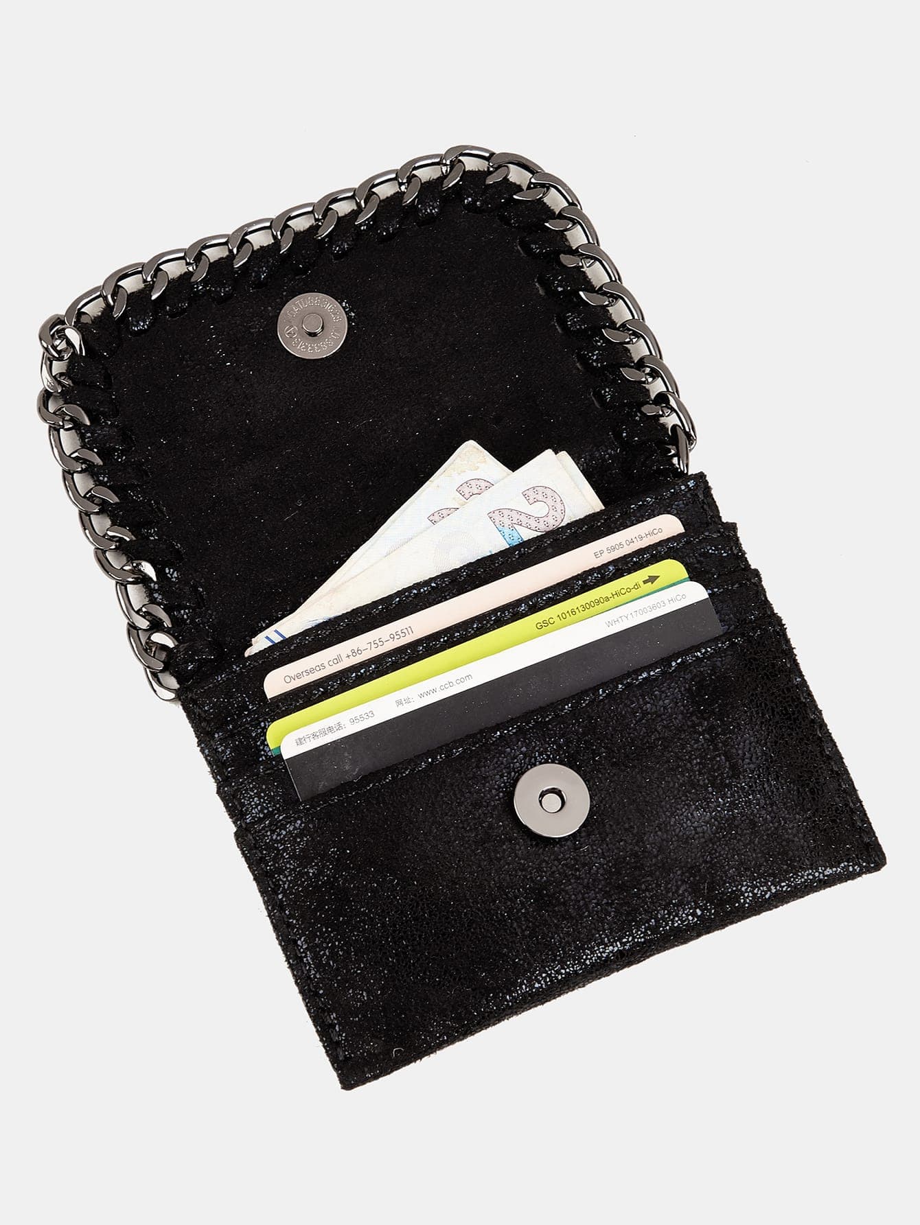 Fashionable Y2K Short Multi-Slot Minimalist Card Holder Coin Purse Rock Style Chain Strap Handheld Wallet