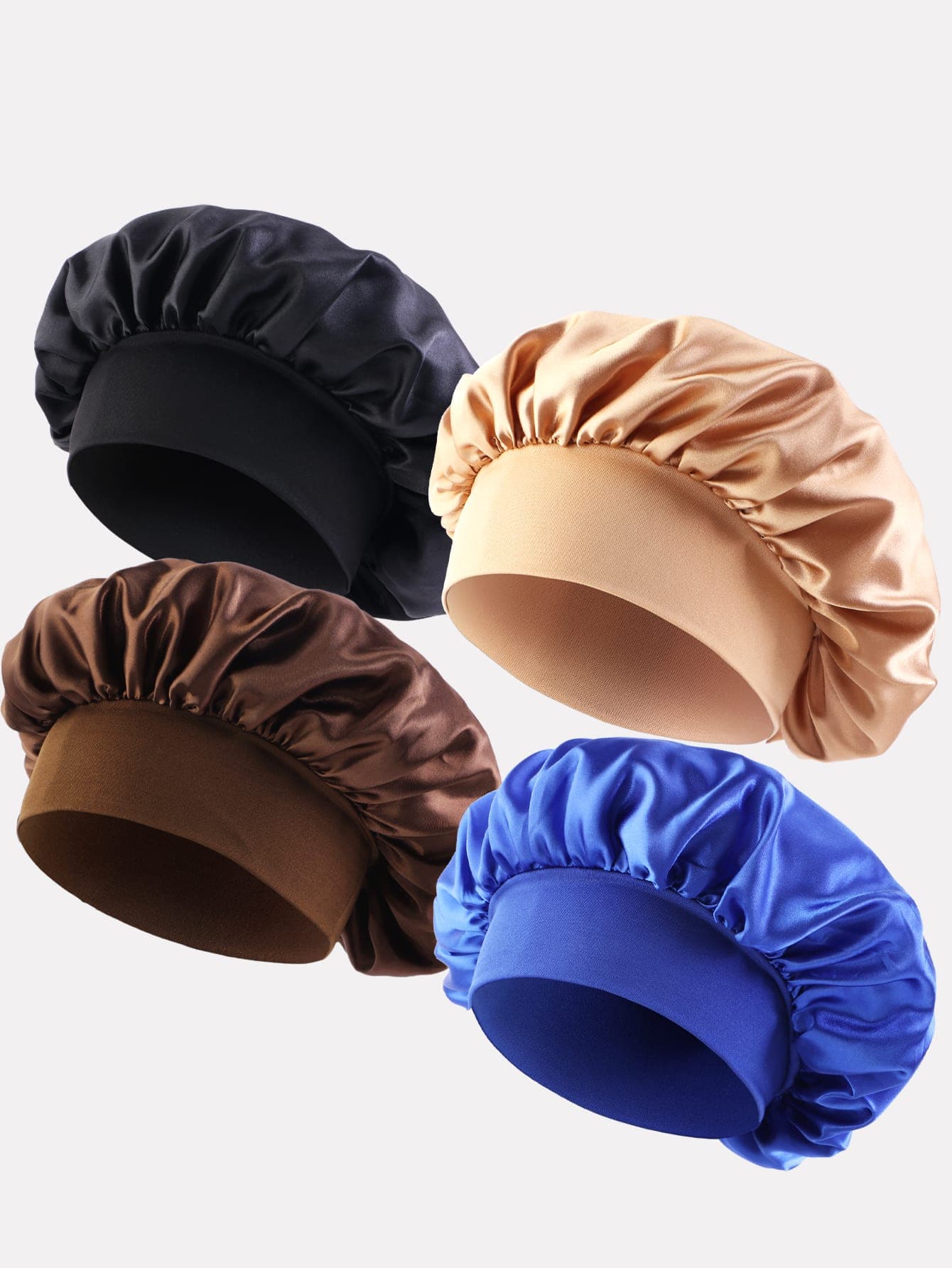 4pcs Women's Multicolor Wide Brimmed Hair Bonnet For Daily Use Silk Bonnet Satin Bonnet,Summer,Beach,Hat