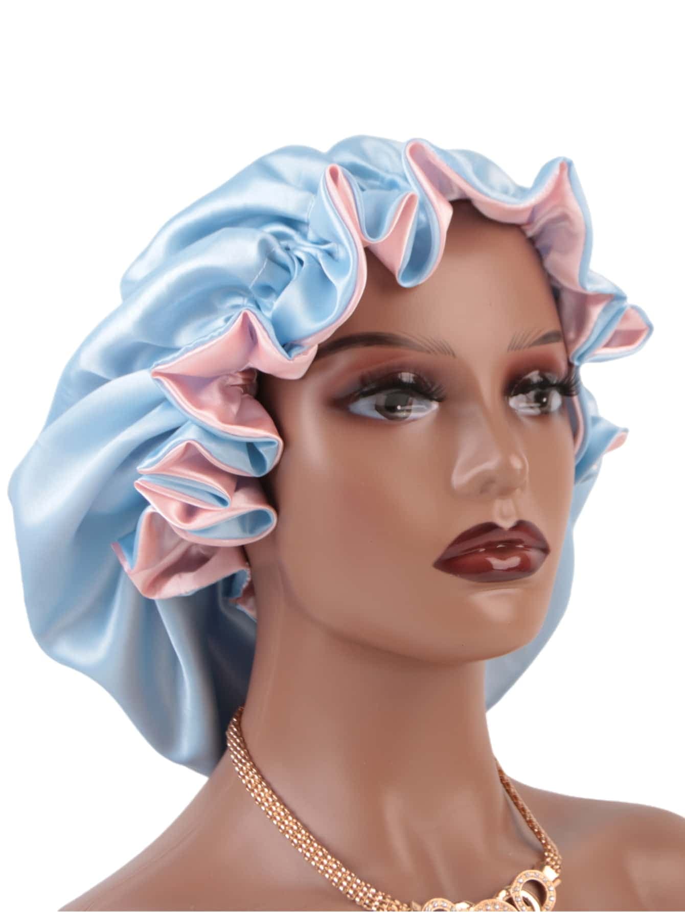 Double Layered Colorblock Satin Sleeping Cap With Wig Cap Silk Bonnet Satin Bonnet Valentine's Day Valentines Hair Sleep Cap Sleep Bonnet
