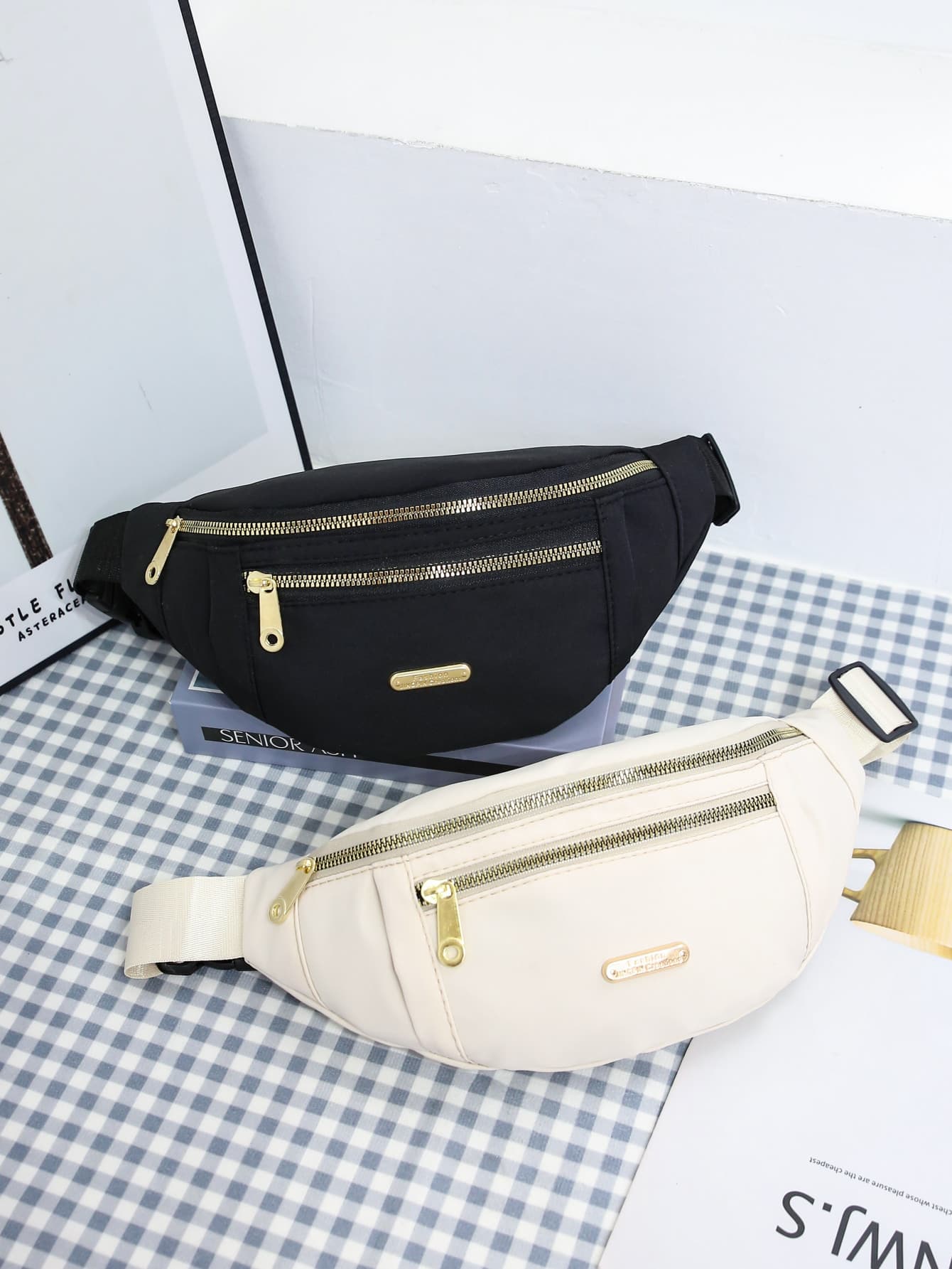 2pcs Women's Waterproof Waist Bag, Shoulder Bag, Crossbody Bag, Preppy Bum Bag For The First Day Of School