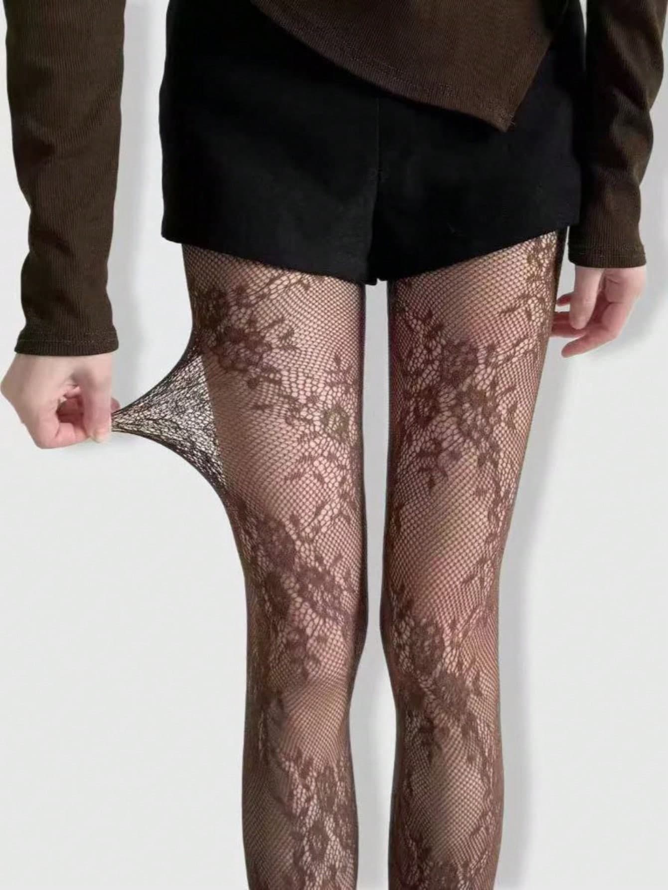 ROMWE Kawaii Fashionable Sexy Floral High Elasticity Fishnet Pantyhose