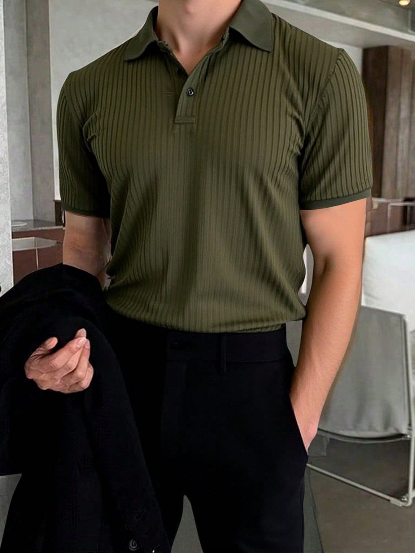 JOLTRO Men's Ribbed Short Sleeve Polo Shirt, Old Money Style, Formal