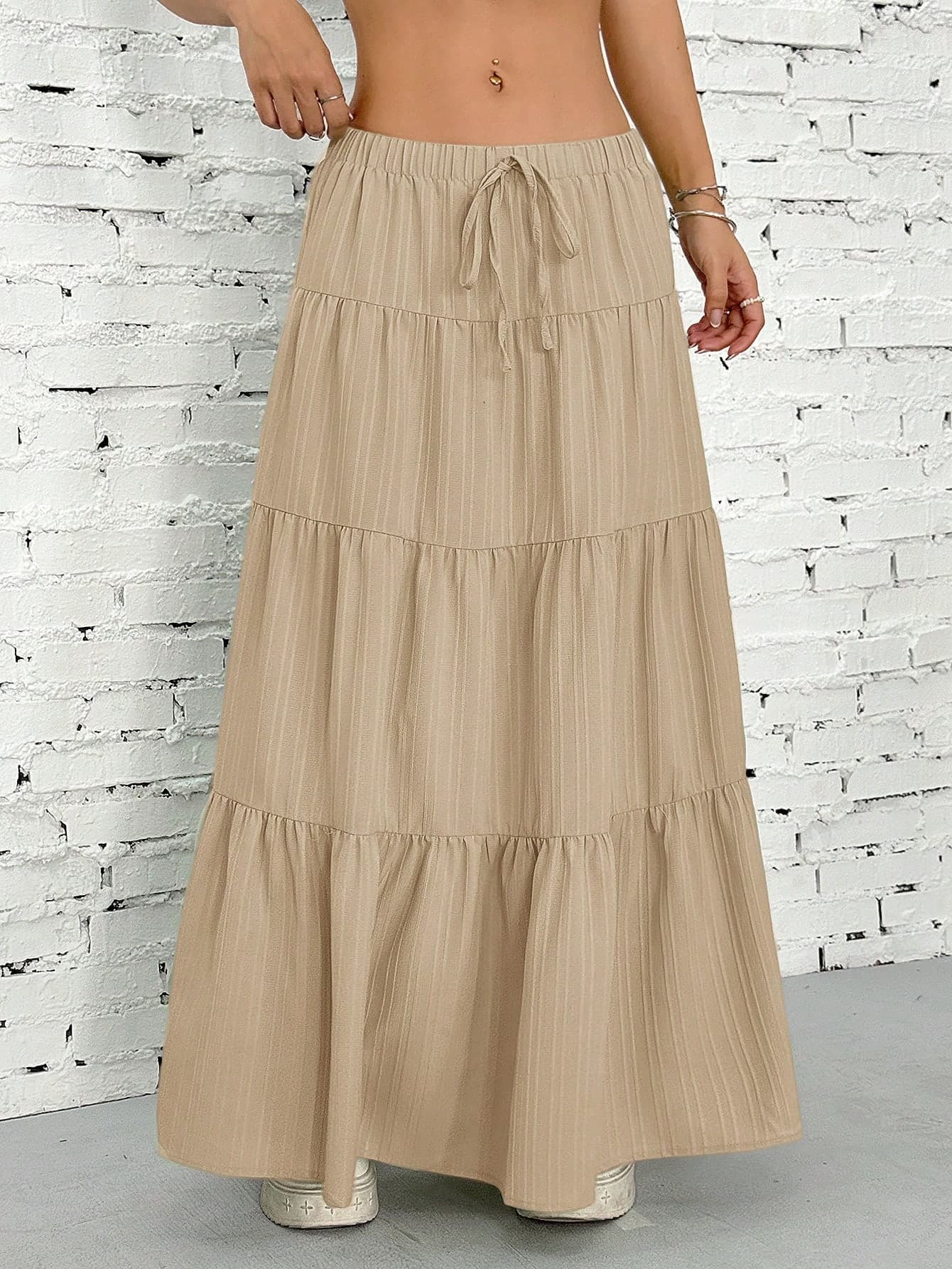 SHEIN EZwear Women's Casual Solid Color Textured Skirt For Summer
